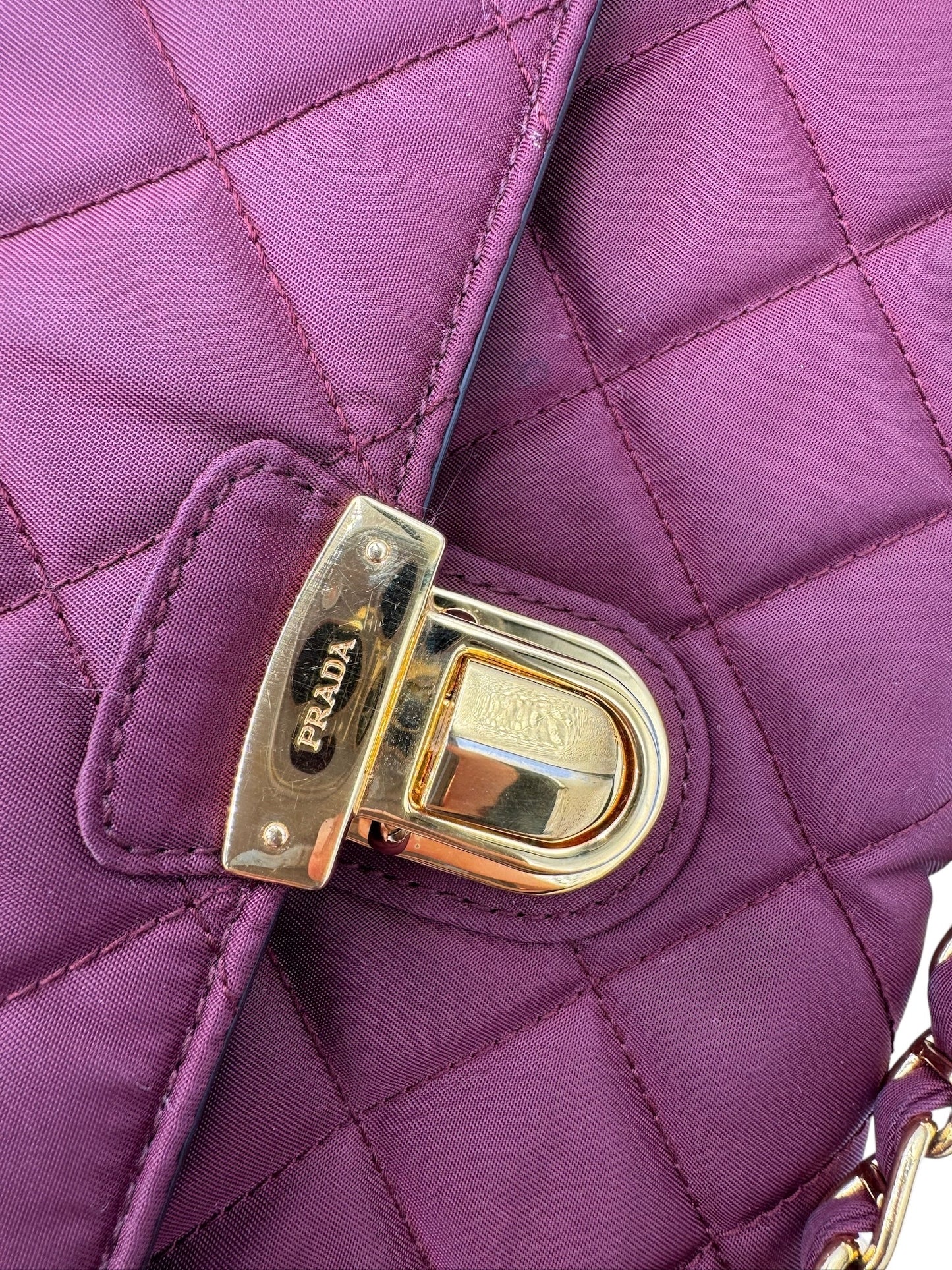 PRADA - Bordeaux Nylon Shoulder Bag Golden Toned Hardware