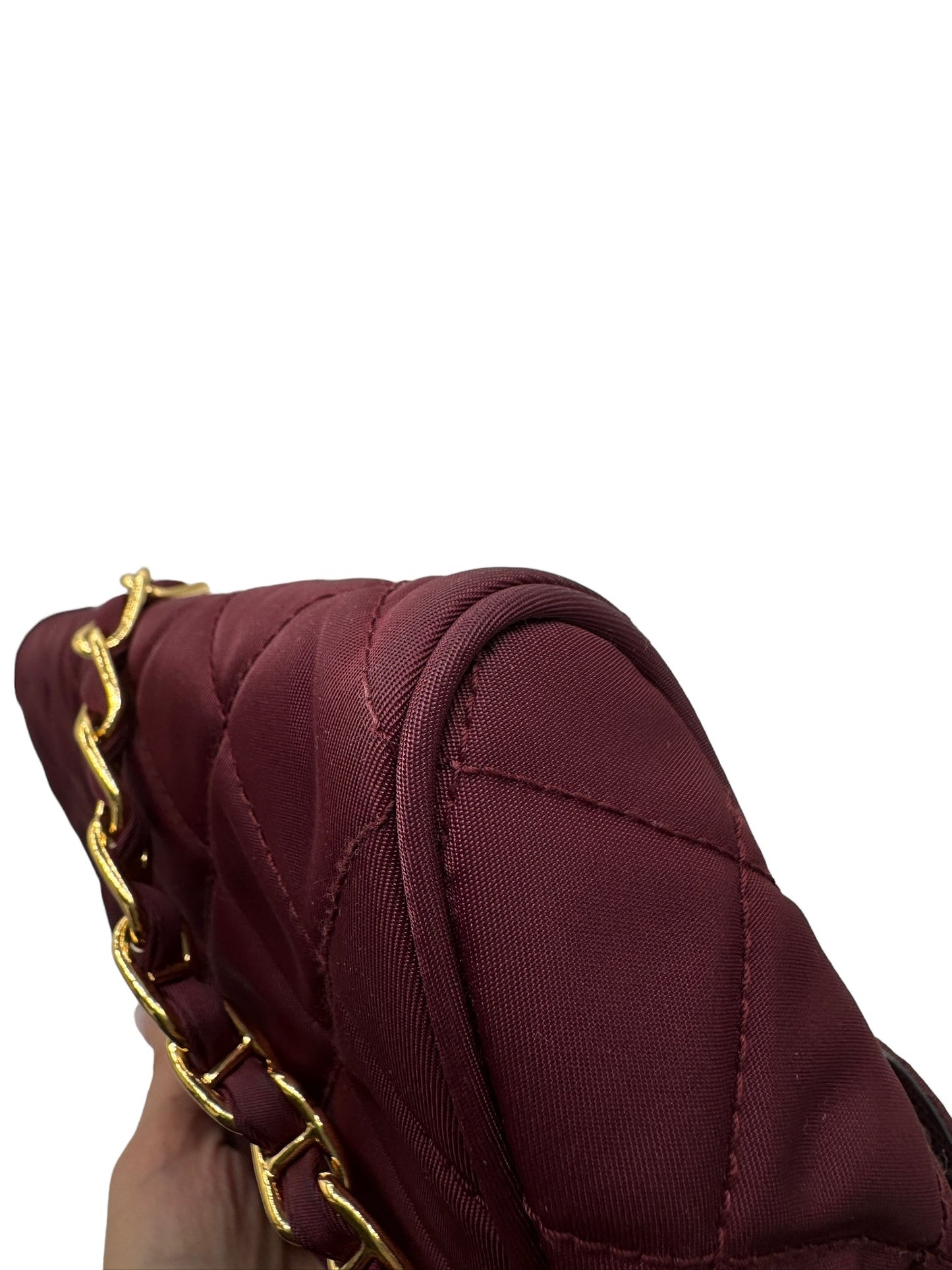 PRADA - Bordeaux Nylon Shoulder Bag Golden Toned Hardware