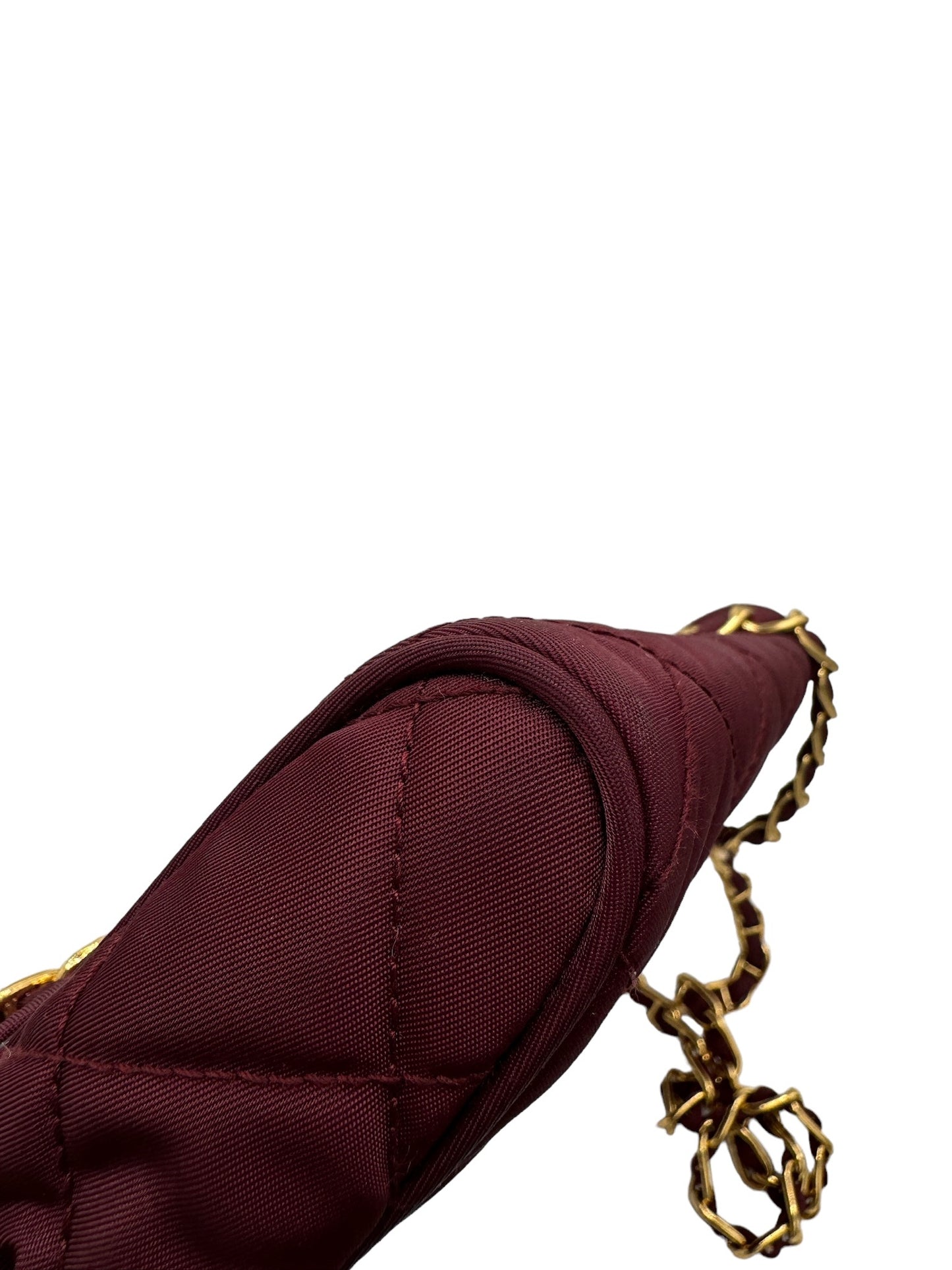 PRADA - Bordeaux Nylon Shoulder Bag Golden Toned Hardware