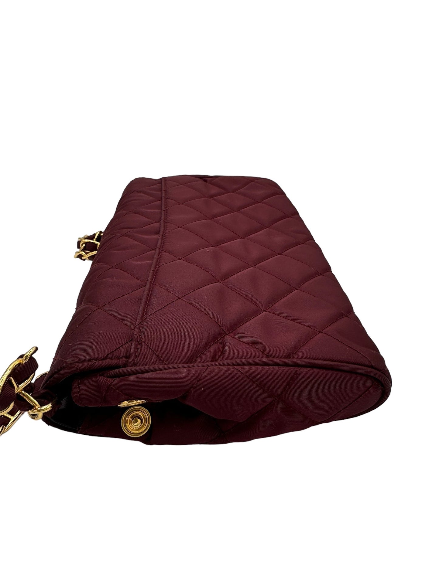 PRADA - Bordeaux Nylon Shoulder Bag Golden Toned Hardware