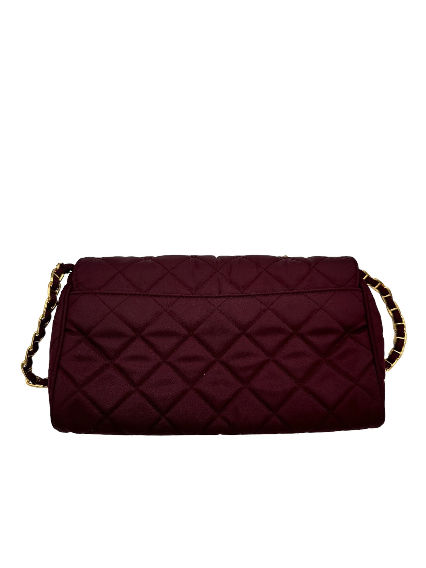 PRADA - Bordeaux Nylon Shoulder Bag Golden Toned Hardware