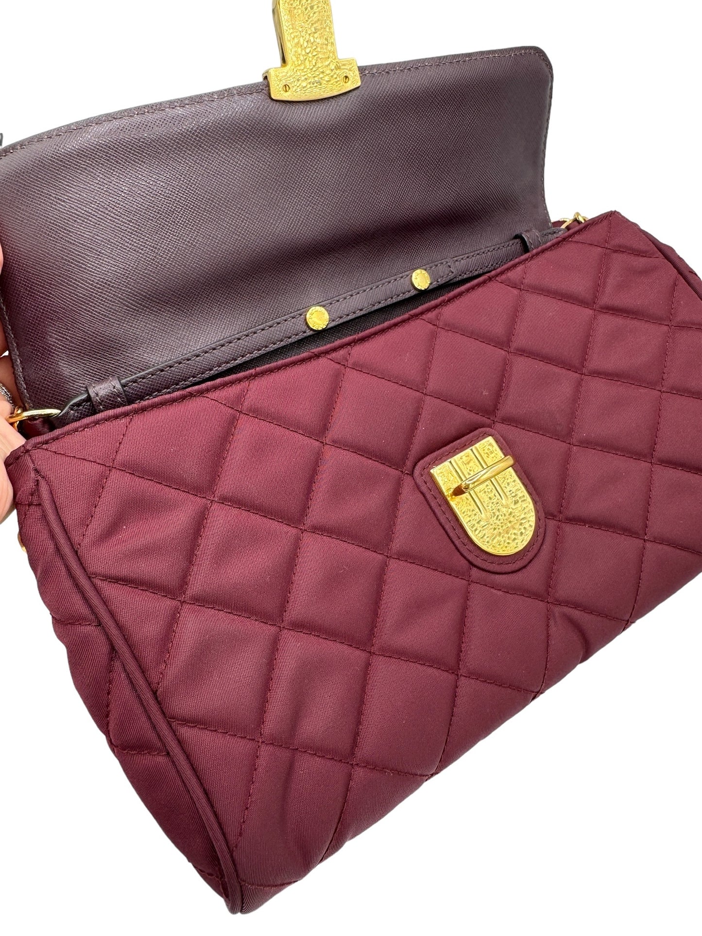 PRADA - Bordeaux Nylon Shoulder Bag Golden Toned Hardware