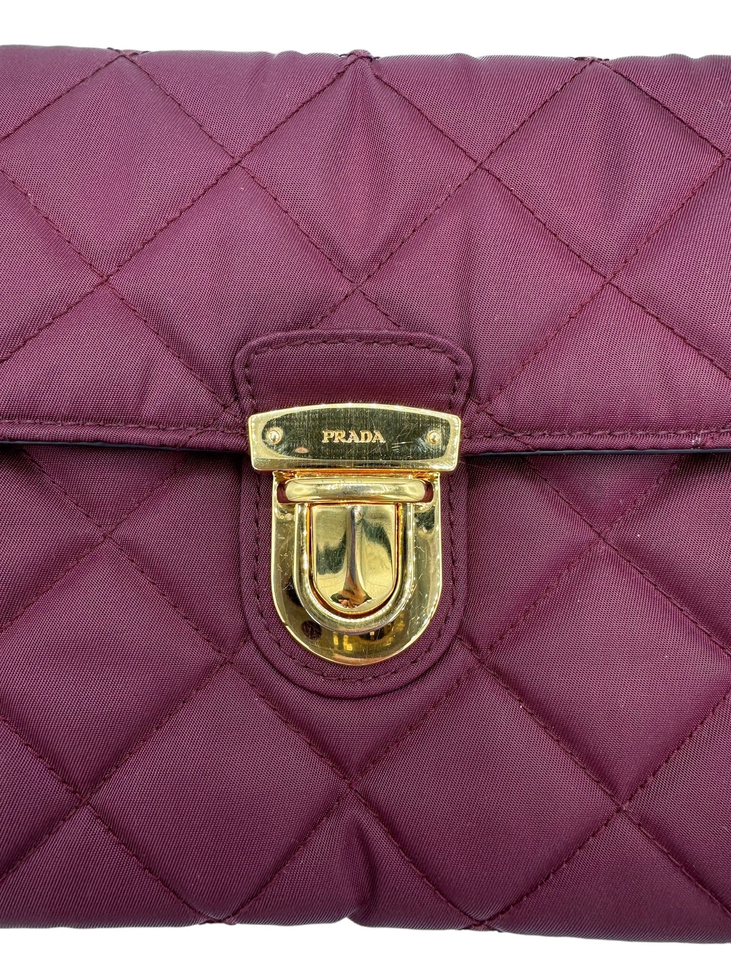 PRADA - Bordeaux Nylon Shoulder Bag Golden Toned Hardware