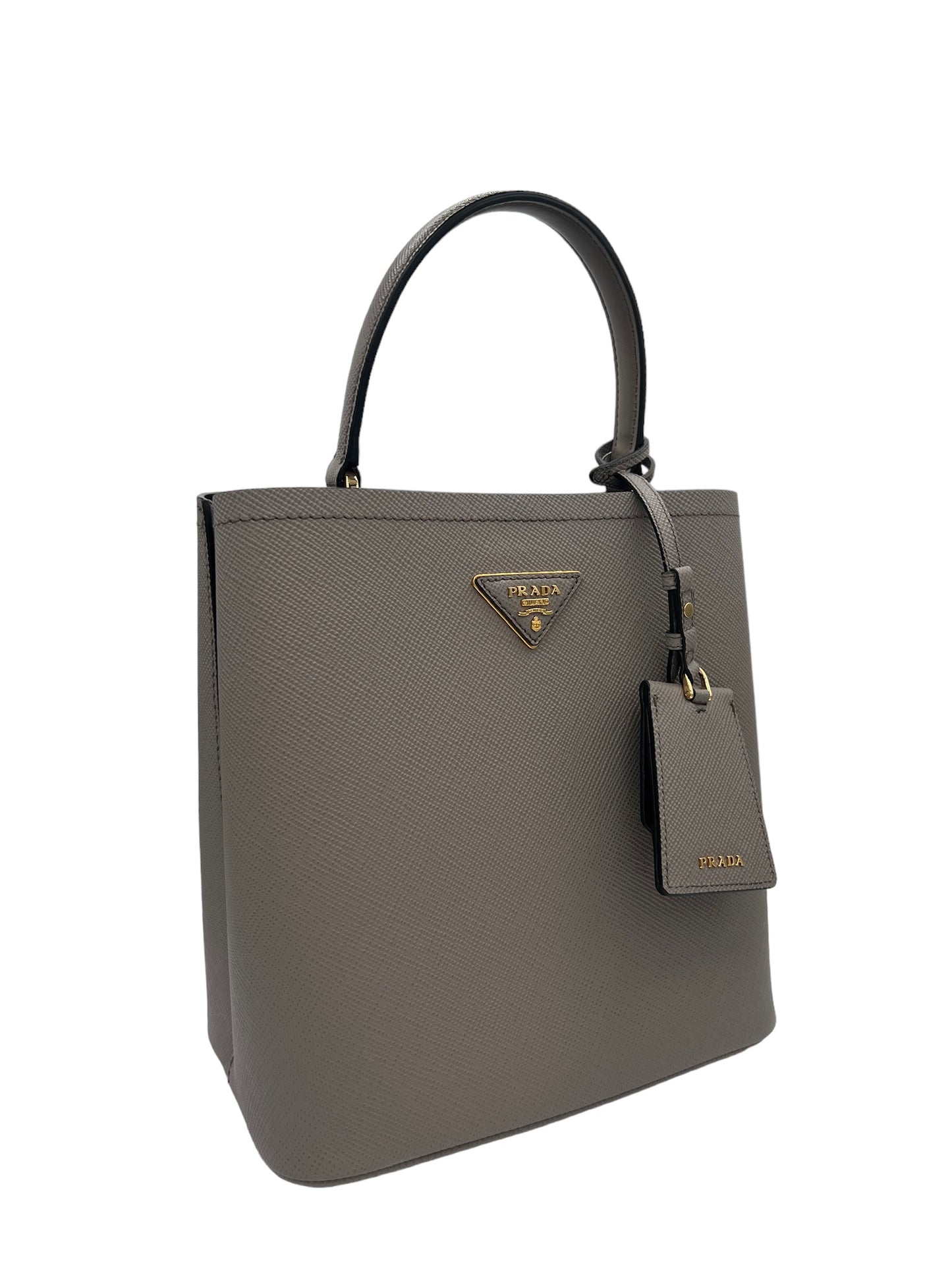 PRADA - Panier Gray Saffiano Leather Handbag