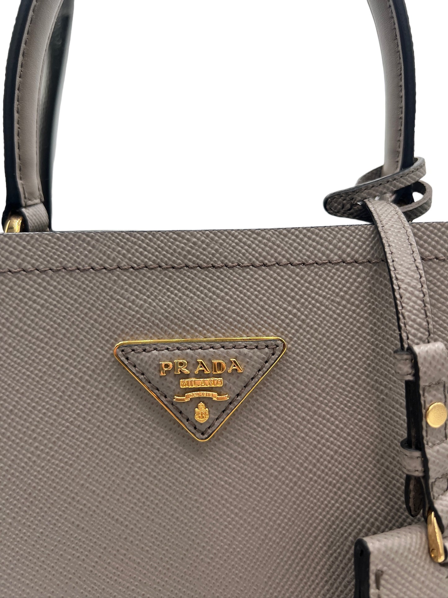 PRADA - Panier Gray Saffiano Leather Handbag
