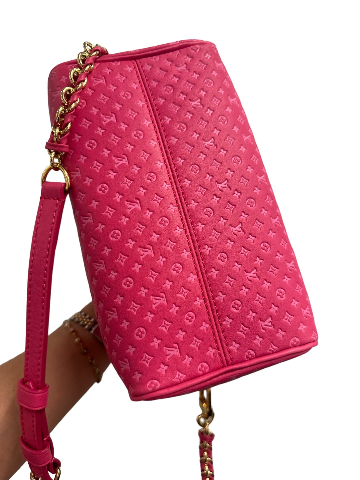 LOUIS VUITTON - Rose Calfskin Nanogram Speedy Bandouliere 20