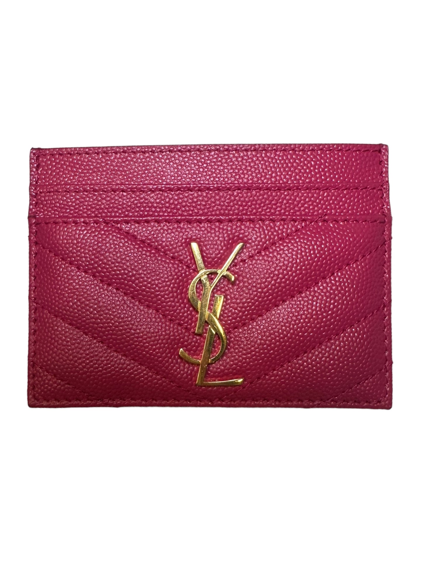 SAINT LAURENT - Fuchsia Grain De Poudre Cassandre Card Case