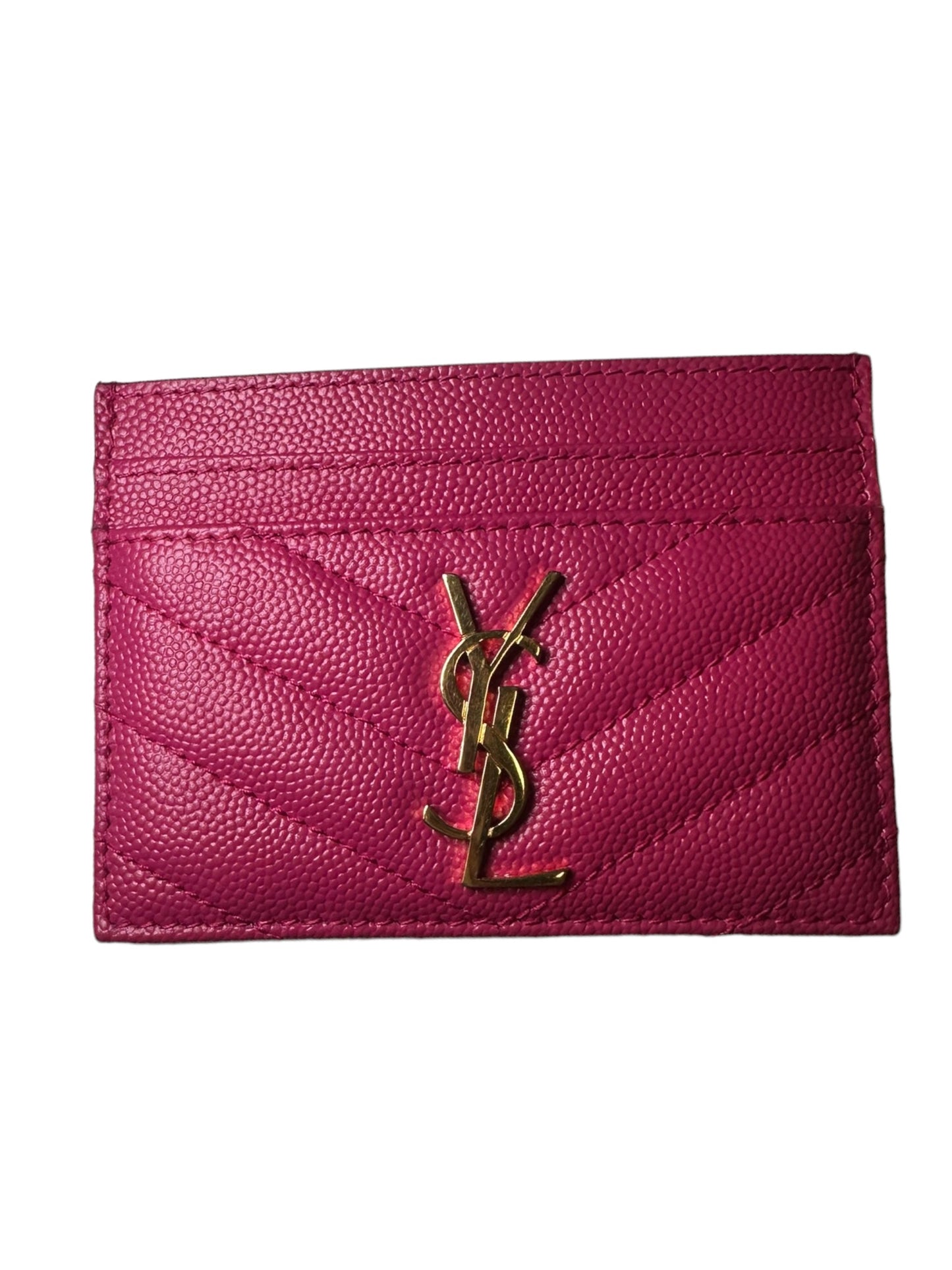 SAINT LAURENT - Fuchsia Grain De Poudre Cassandre Card Case