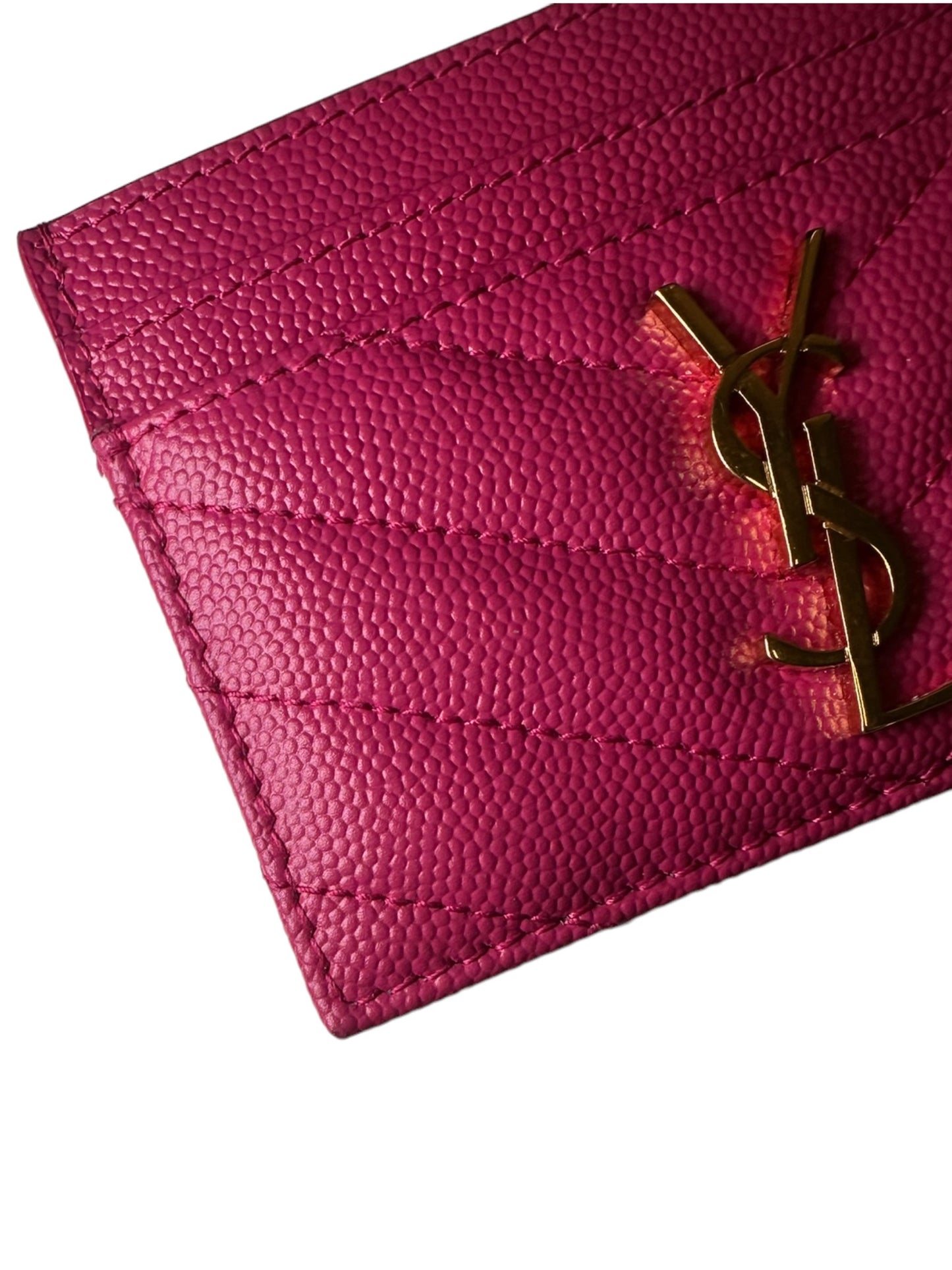 SAINT LAURENT - Fuchsia Grain De Poudre Cassandre Card Case