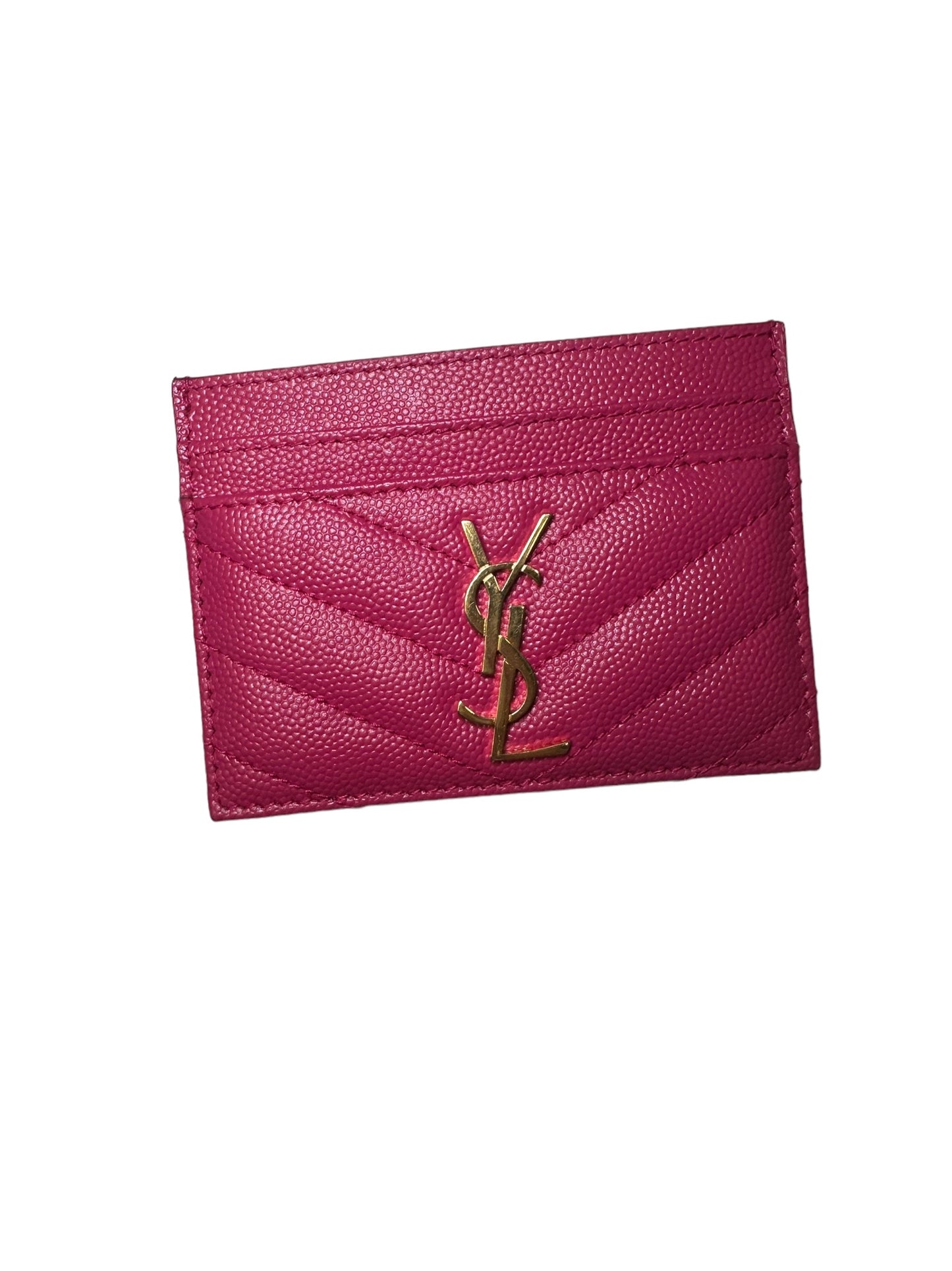 SAINT LAURENT - Fuchsia Grain De Poudre Cassandre Card Case