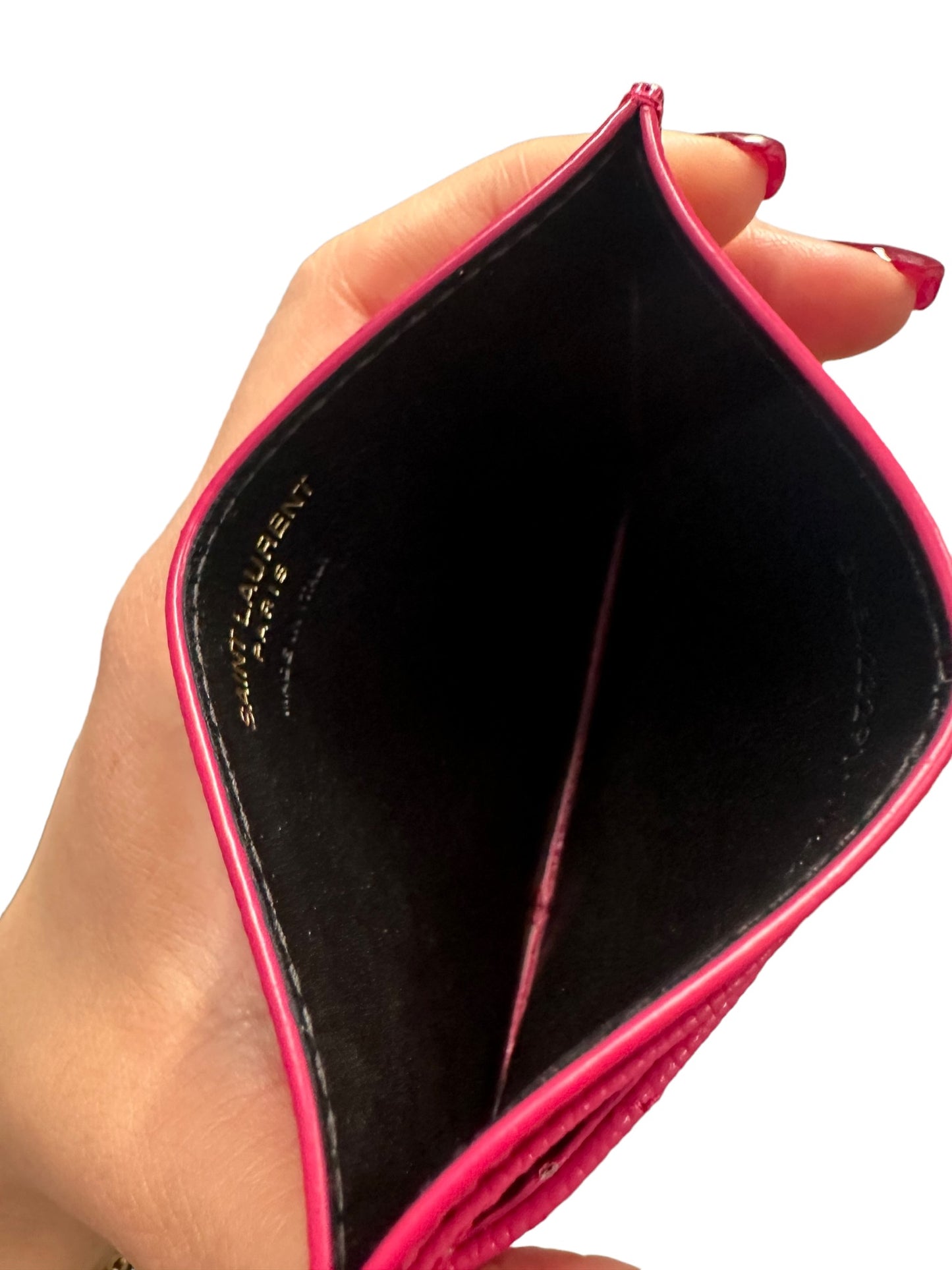 SAINT LAURENT - Fuchsia Grain De Poudre Cassandre Card Case