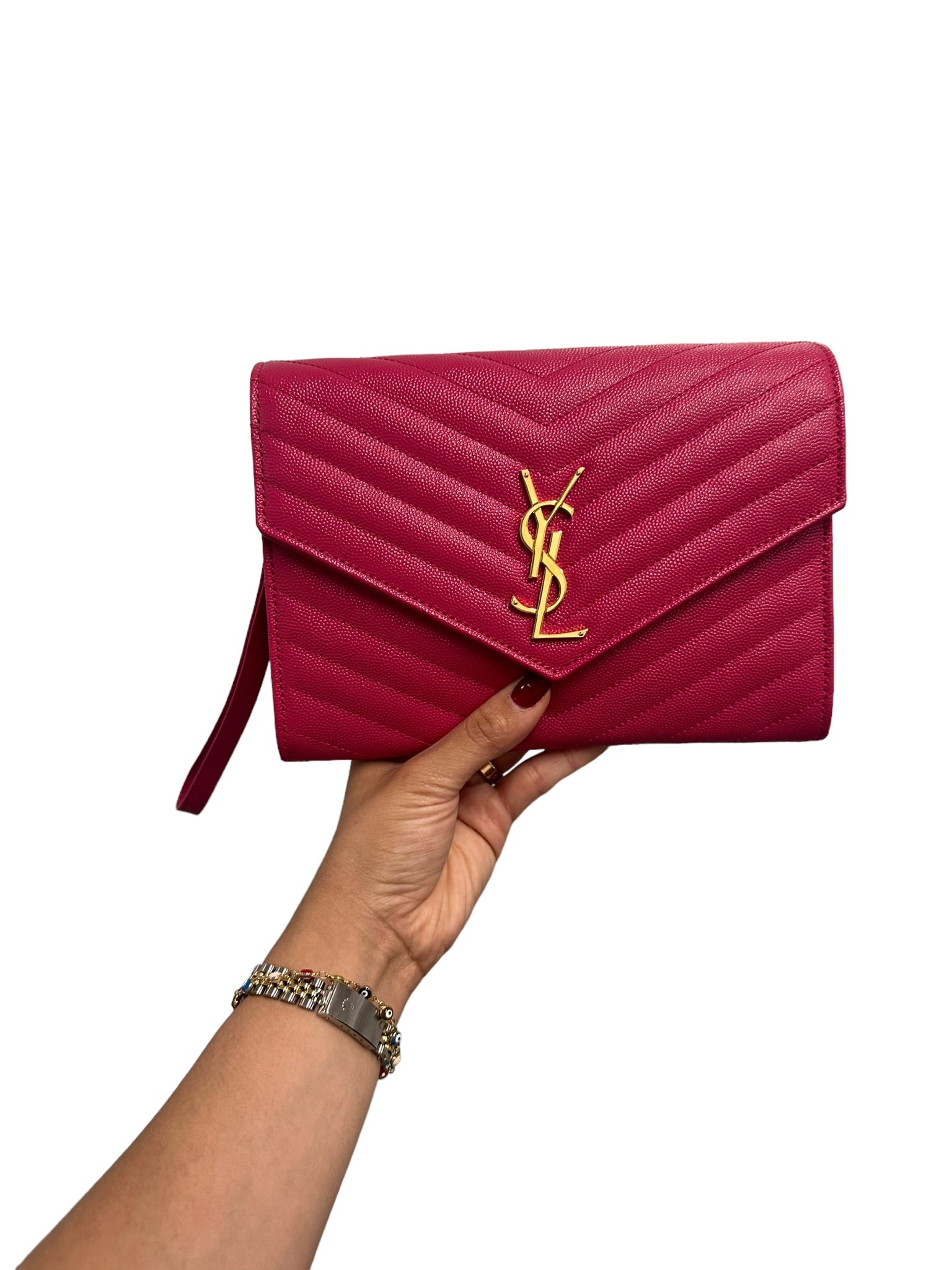 SAINT LAURENT - Grain De Poudre Chevron Pouch Clutch