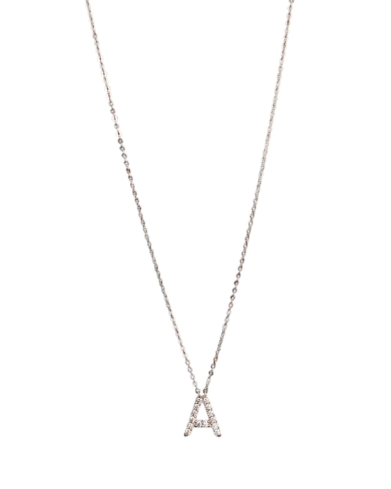 White Gold Necklace with 16 Natural Diamonds and Personalized Letter Pendant