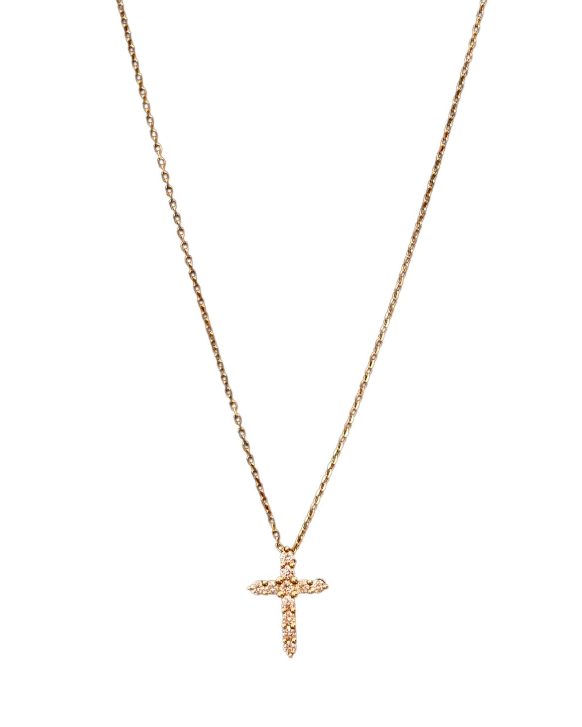 Yellow Gold Necklace with 11 Natural Diamonds and Cross Pendant