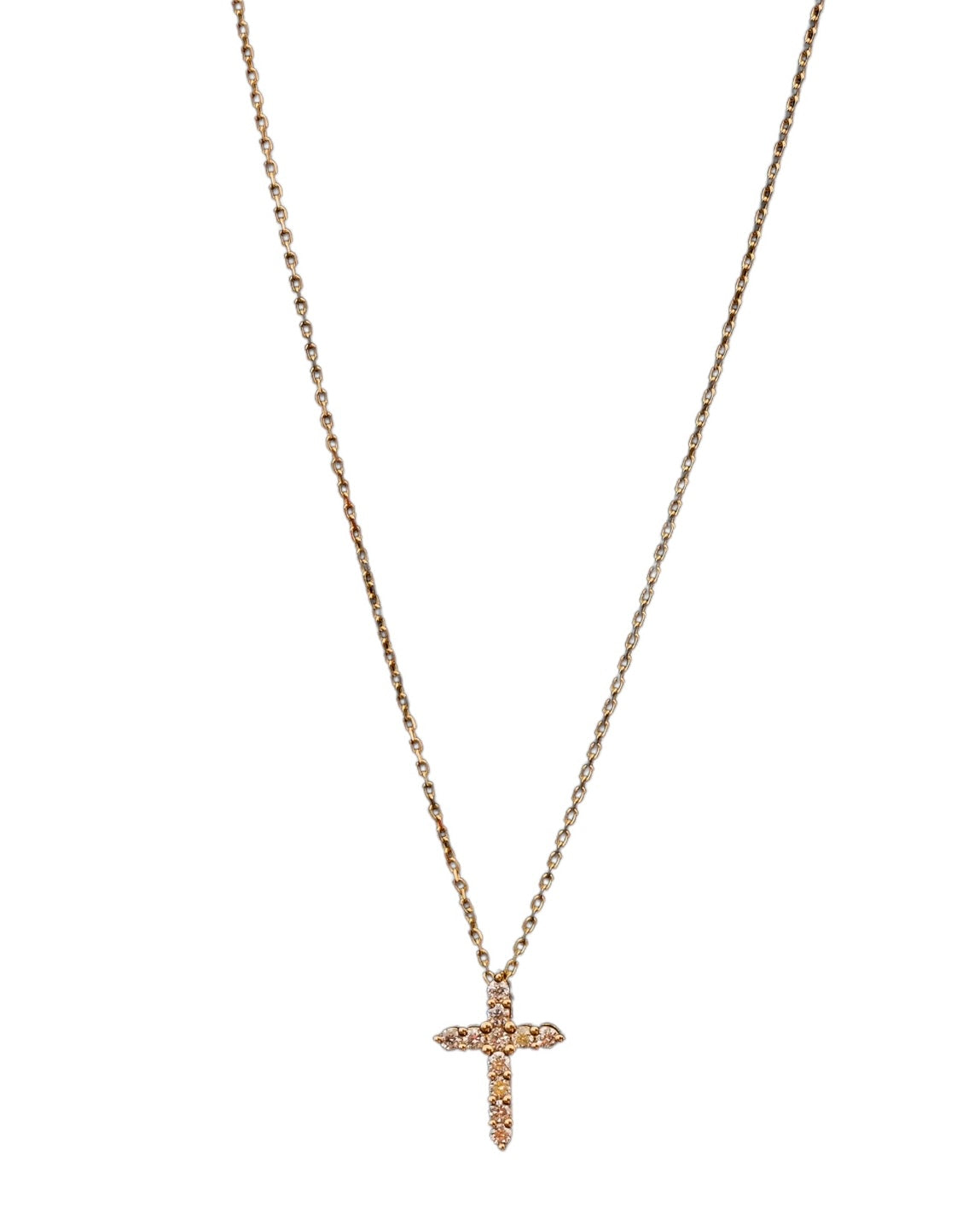 Yellow Gold Necklace with 11 Natural Diamonds and Cross Pendant