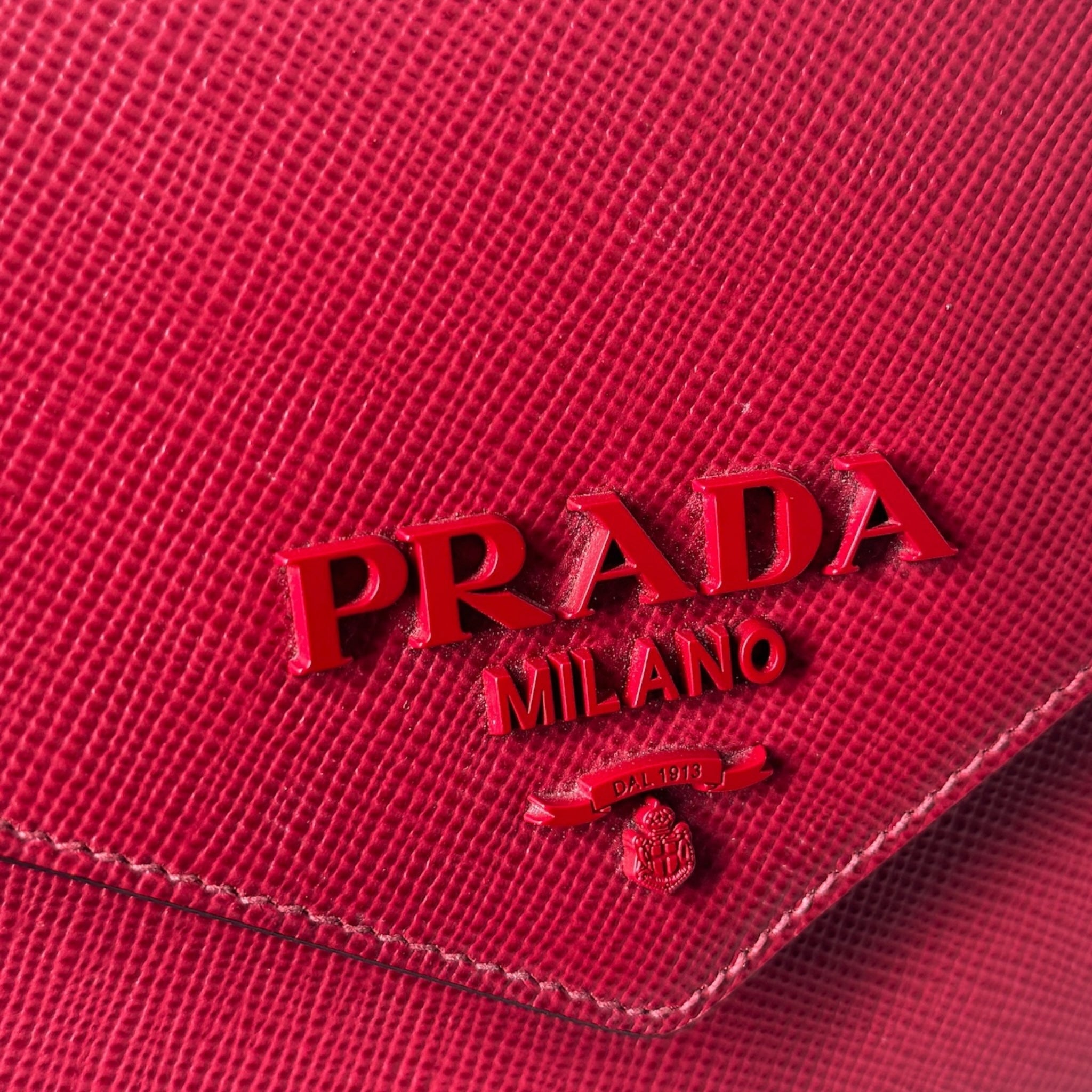 PRE-OWNED Red Monochrome Saffiano Leather Shoulder Bag