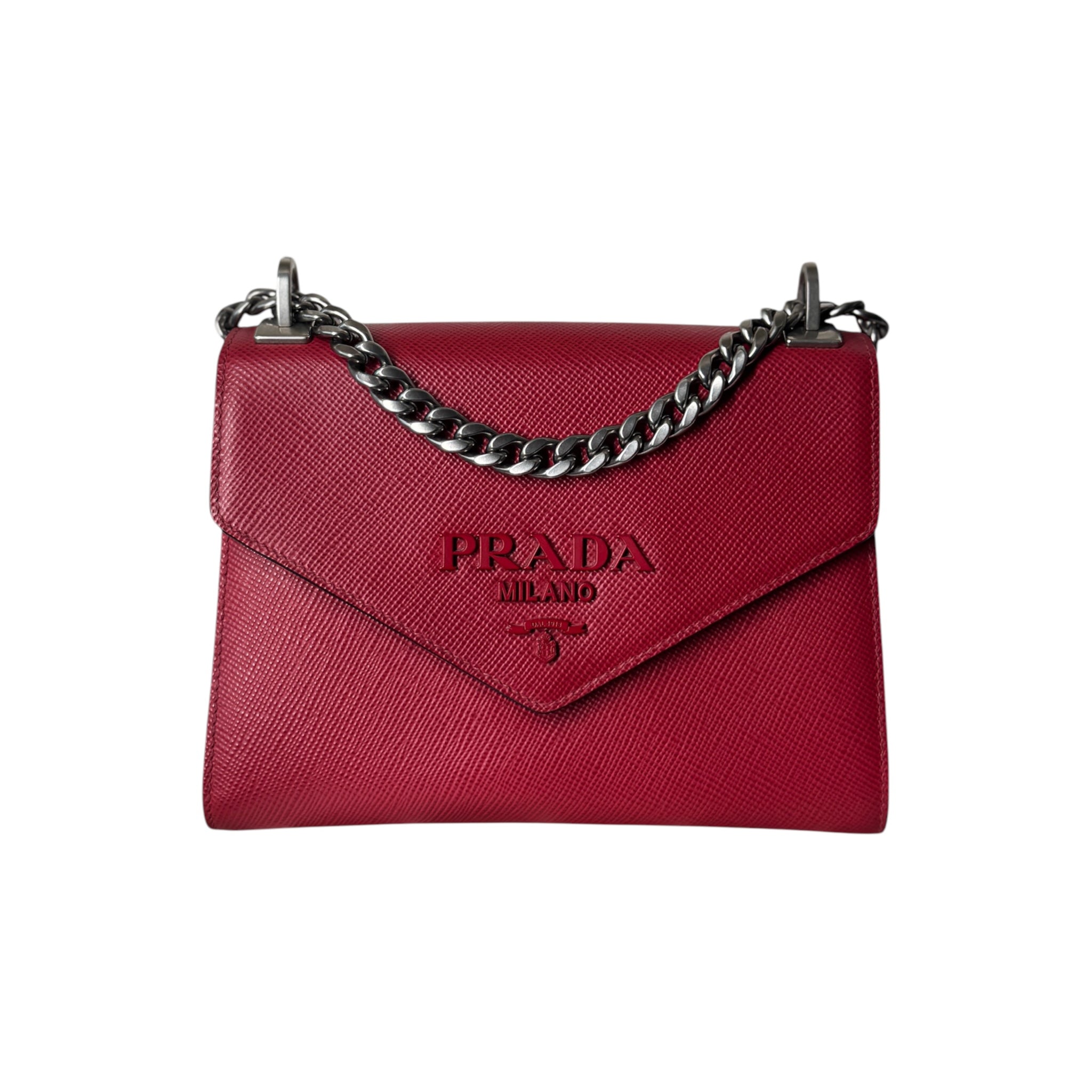 PRE-OWNED Red Monochrome Saffiano Leather Shoulder Bag