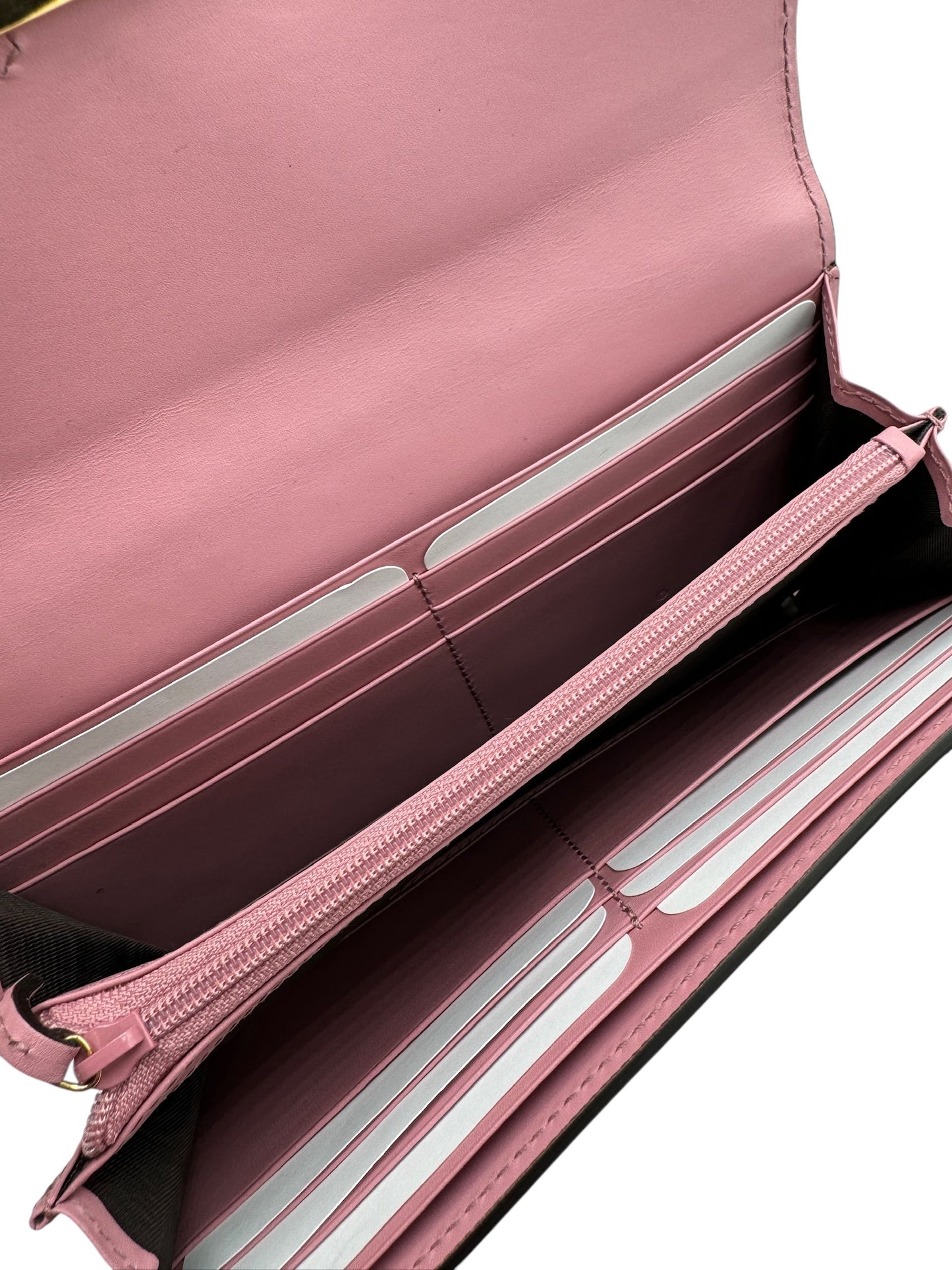 PRE-OWNED GG Pink Calfskin Long Wallet