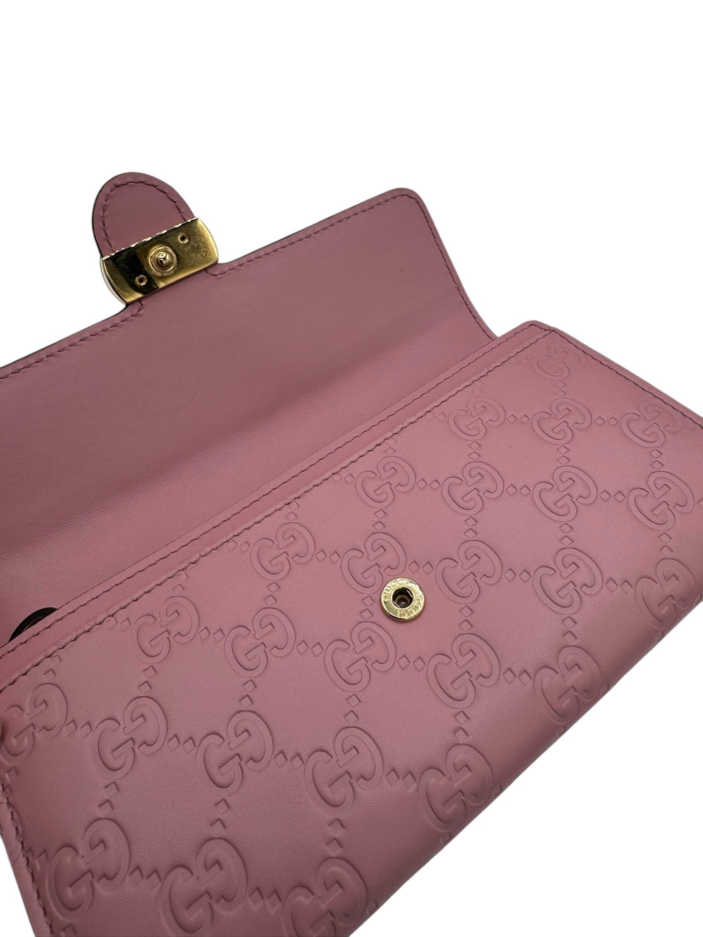 PRE-OWNED GG Pink Calfskin Long Wallet