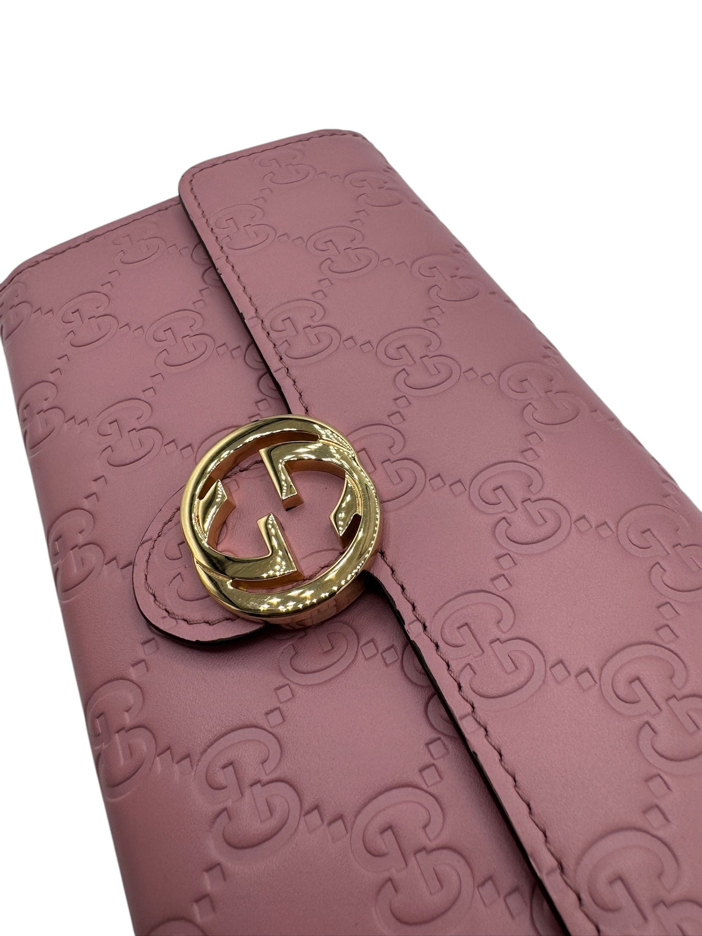 PRE-OWNED GG Pink Calfskin Long Wallet