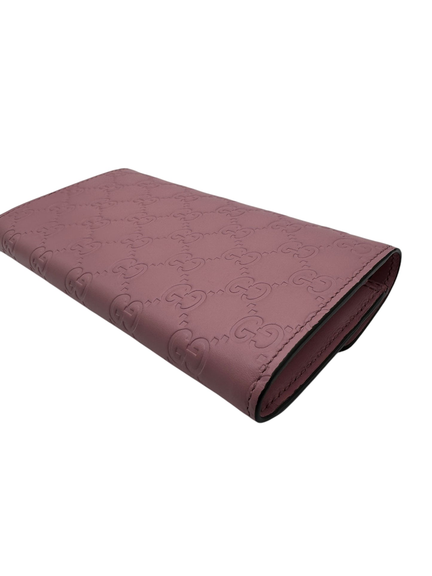 PRE-OWNED GG Pink Calfskin Long Wallet