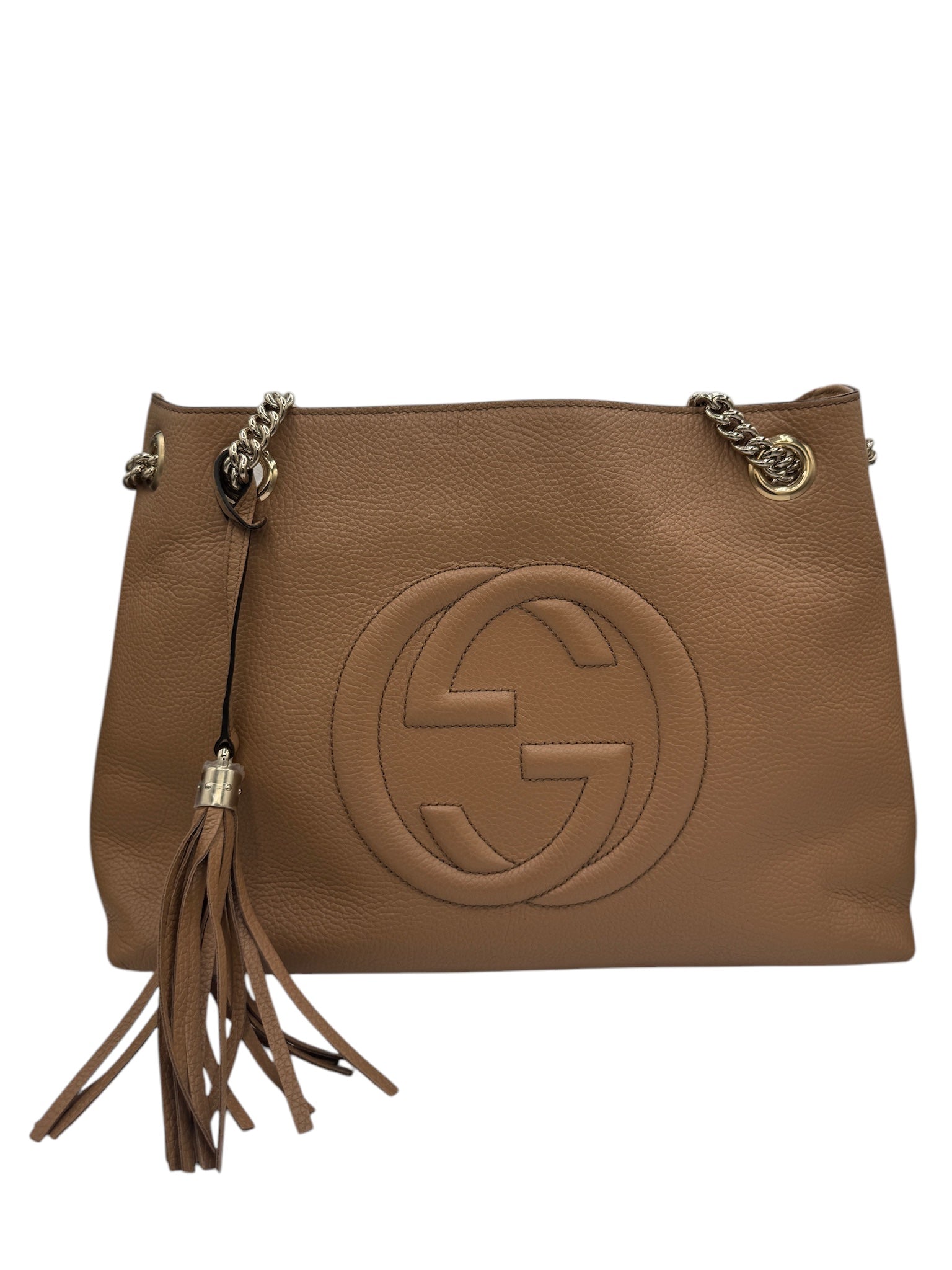 Bolso de hombro tipo tote de piel de becerro beige GG Soho de segunda mano 