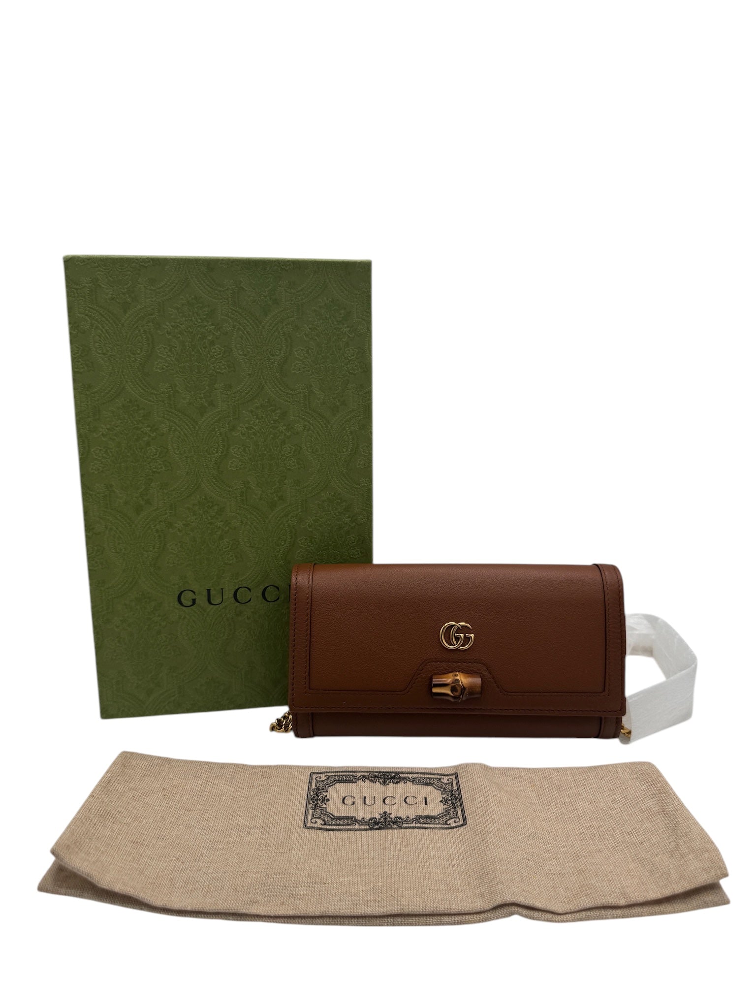 Bolso bandolera GG WOC de piel de becerro marrón de bambú de segunda mano