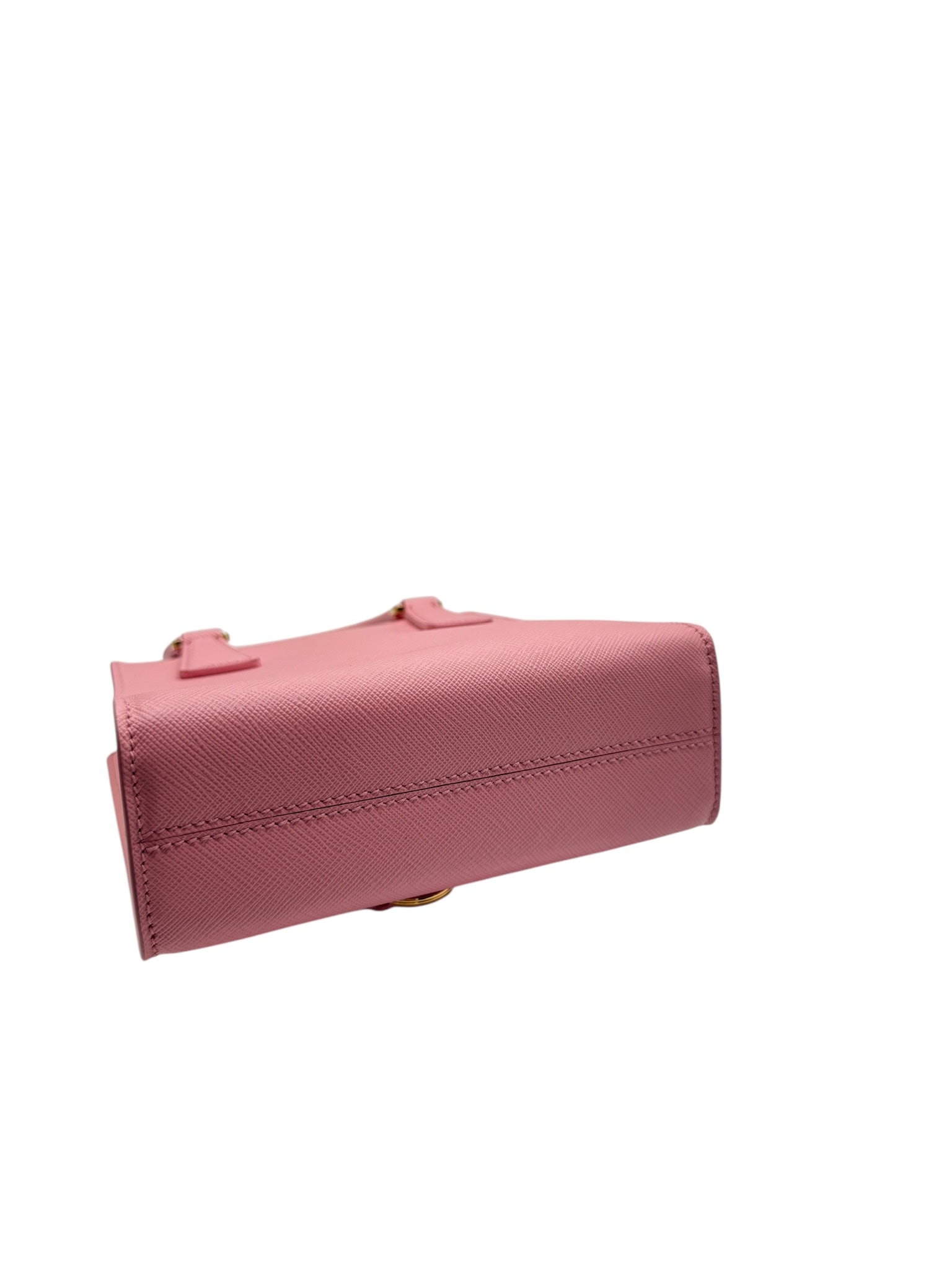PRE-OWNED Triangle Logo Tote Bag Pink Saffiano Leather Shoulder Bag