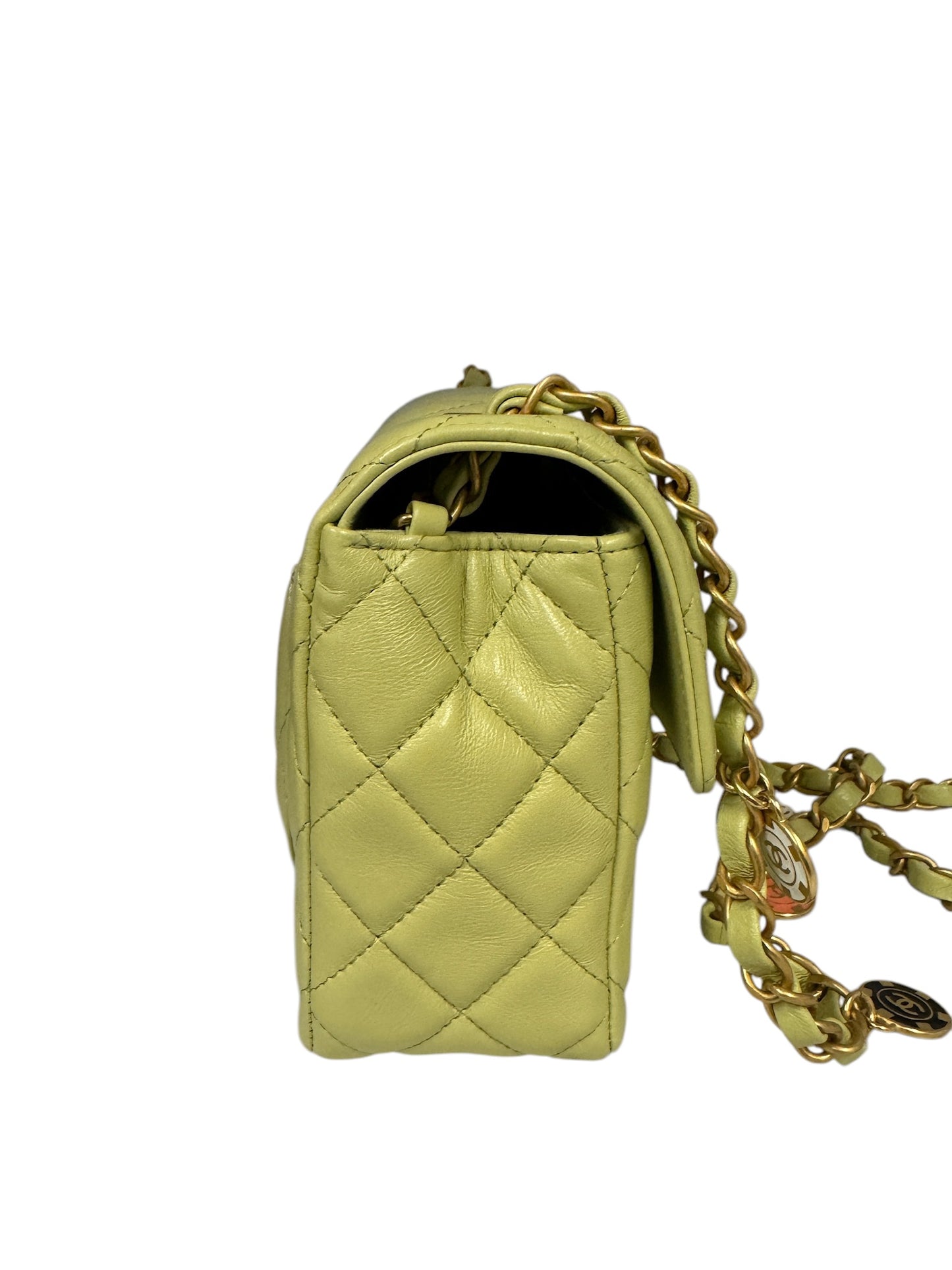 PRE-OWNED CC Green Quilted Lambskin Coin Chain Mini Flap Bag