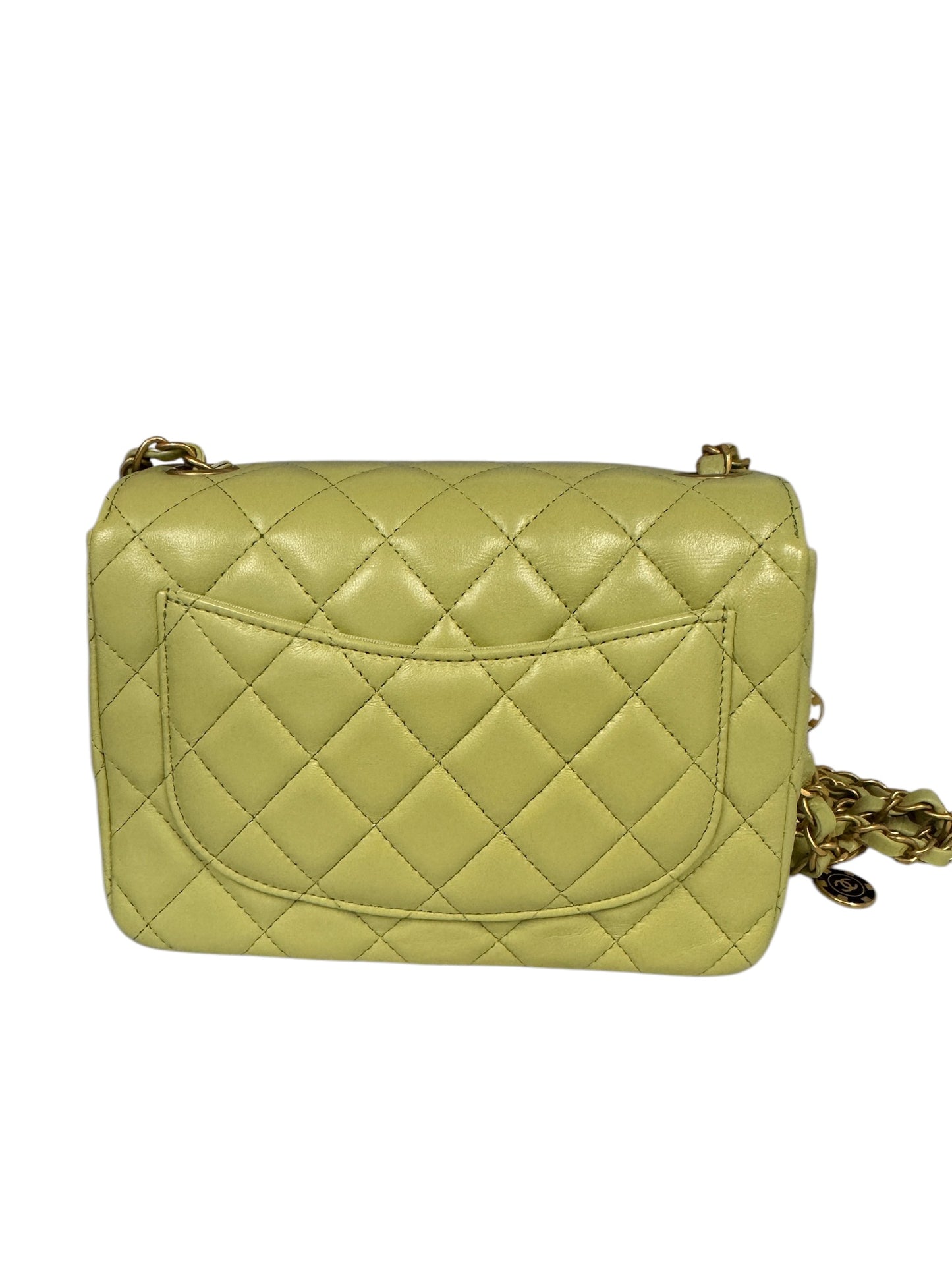 PRE-OWNED CC Green Quilted Lambskin Coin Chain Mini Flap Bag