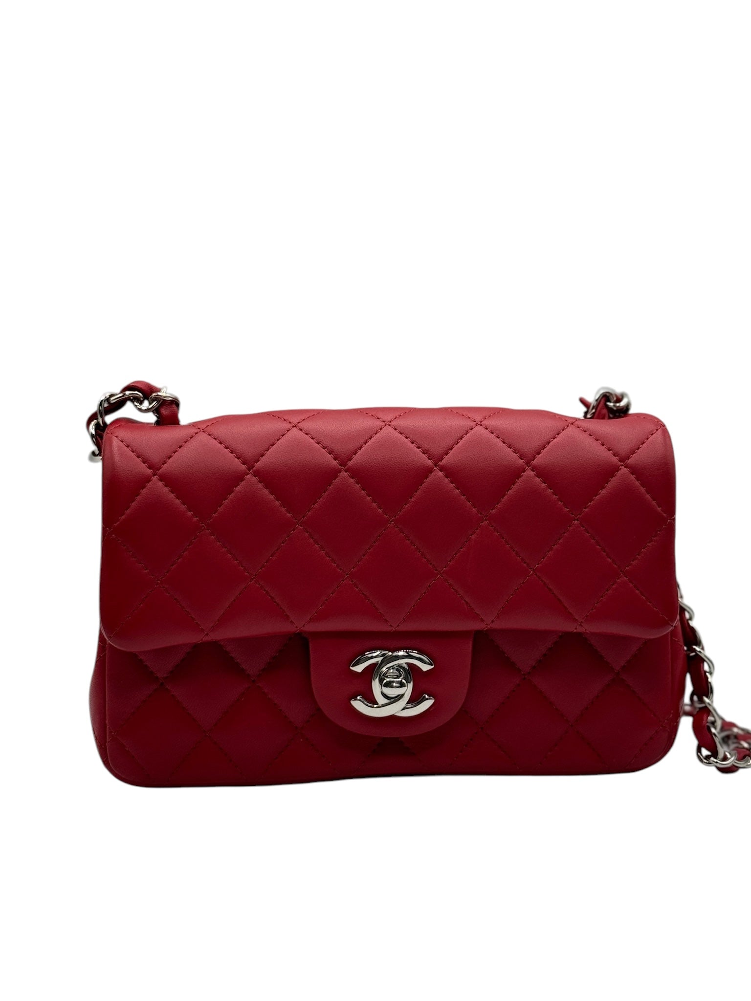 Bolso de hombro CC Mini de piel de cordero roja de segunda mano