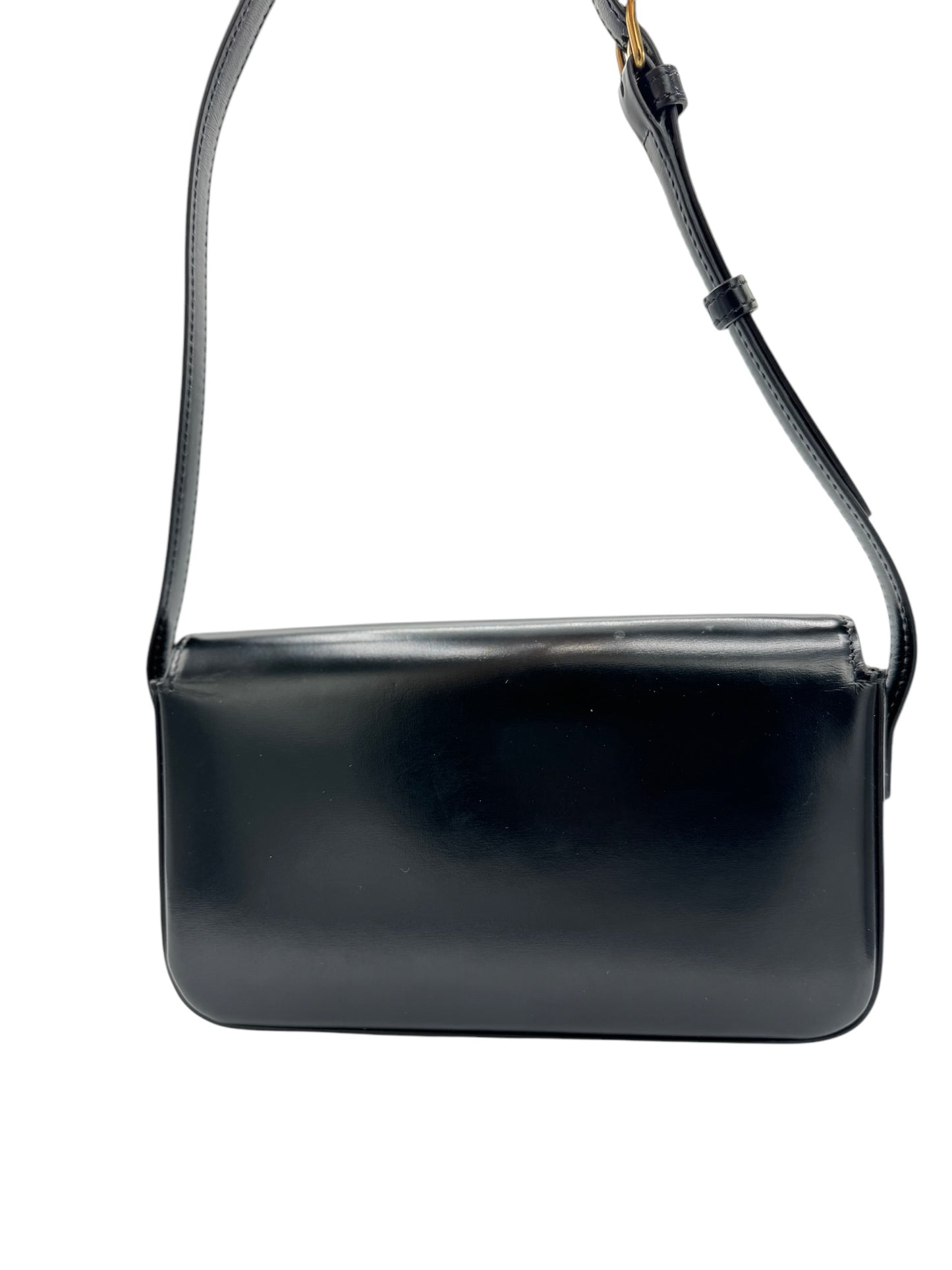 PRE-OWNED Triomphe Black Shining Calfskin Shoulder Bag