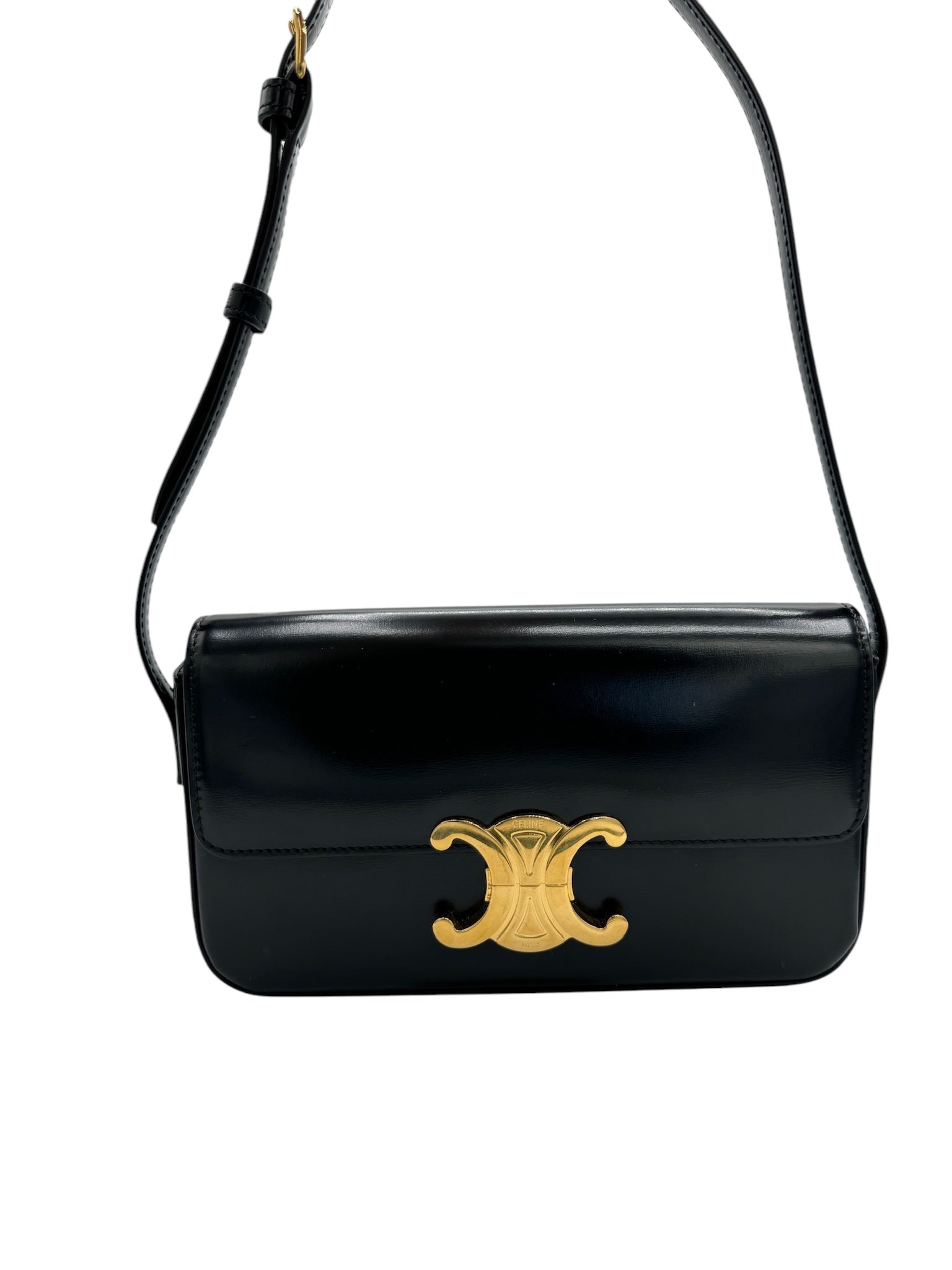 Bolso de hombro Triomphe de piel de becerro negra brillante USADO