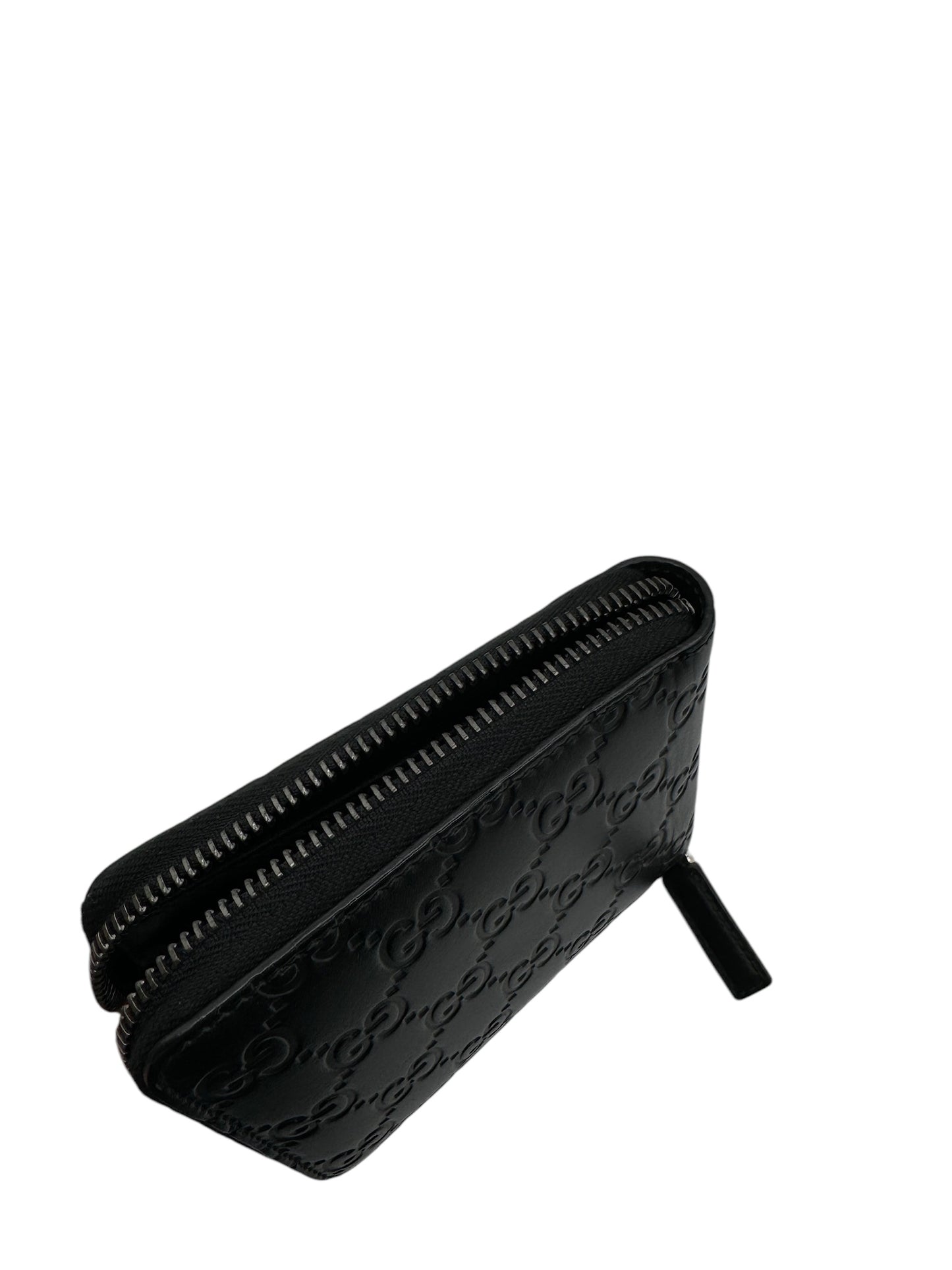 PRE-OWNED GG Black Calfskin Zipper Wallet