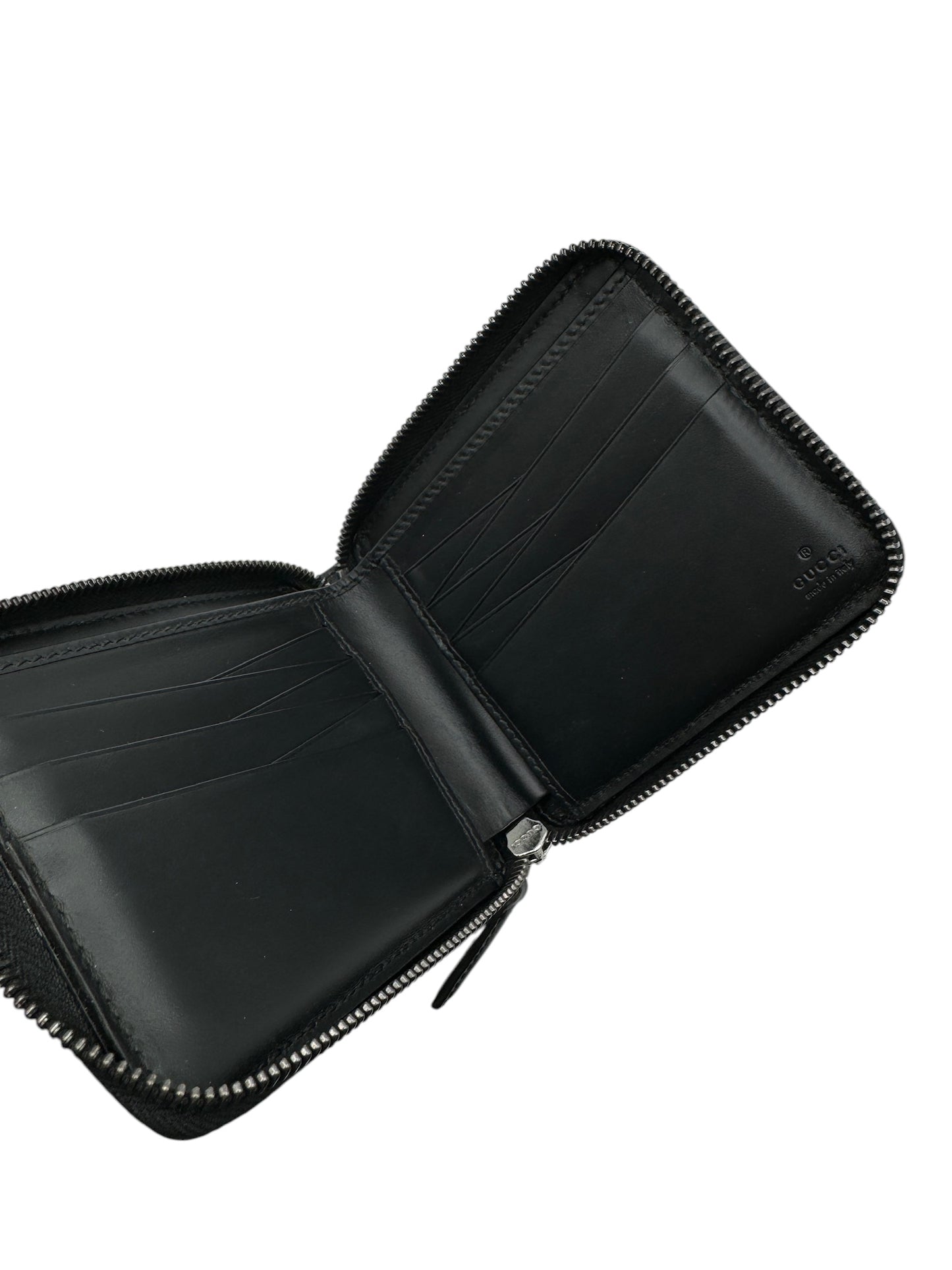 PRE-OWNED GG Black Calfskin Zipper Wallet