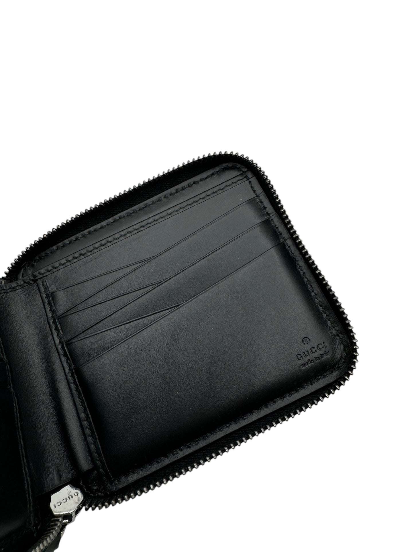 PRE-OWNED GG Black Calfskin Zipper Wallet