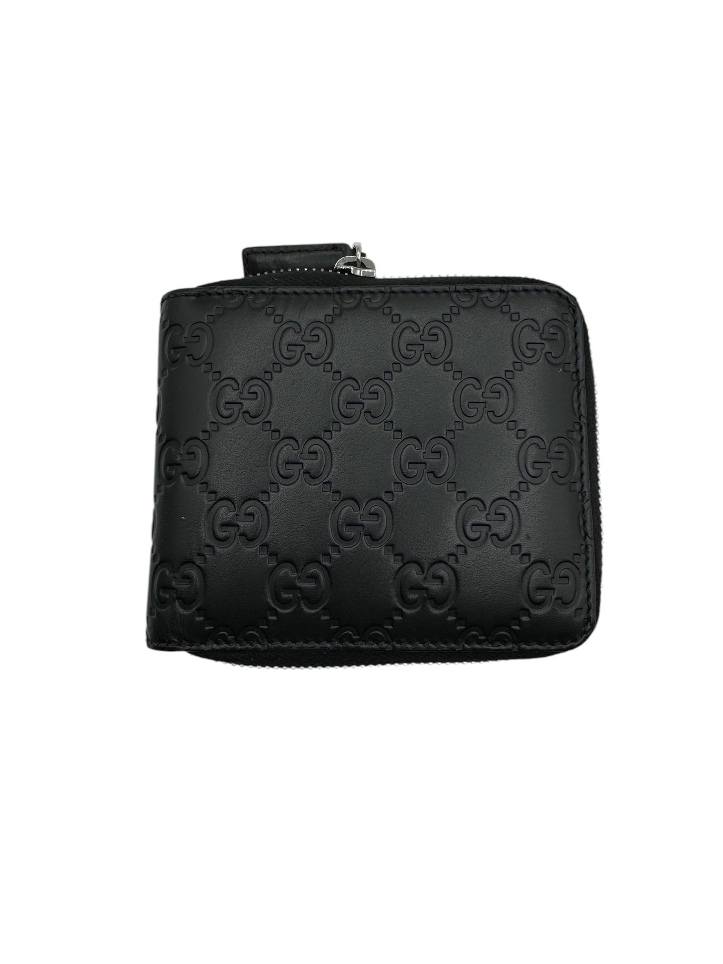 PRE-OWNED GG Black Calfskin Zipper Wallet