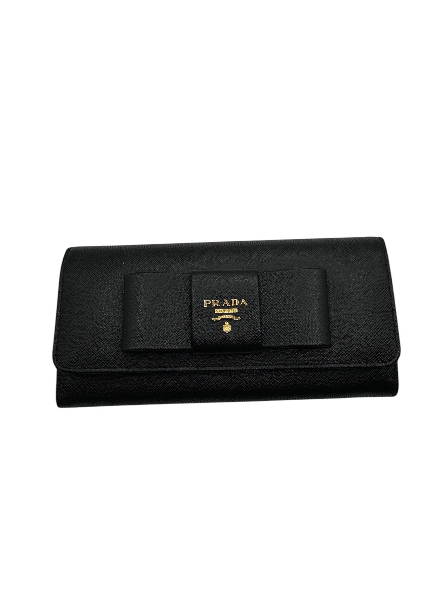 PRE-OWNED Black Saffiano Ribbon Long Wallet