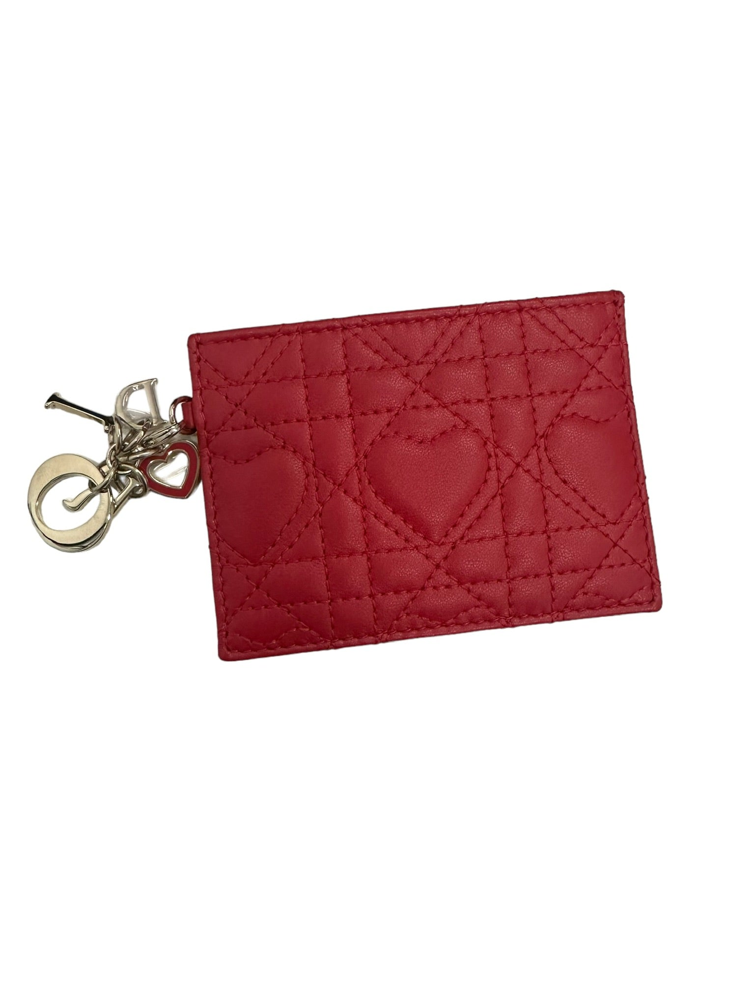 DIOR - Tarjetero Lady Dior de piel de cordero roja