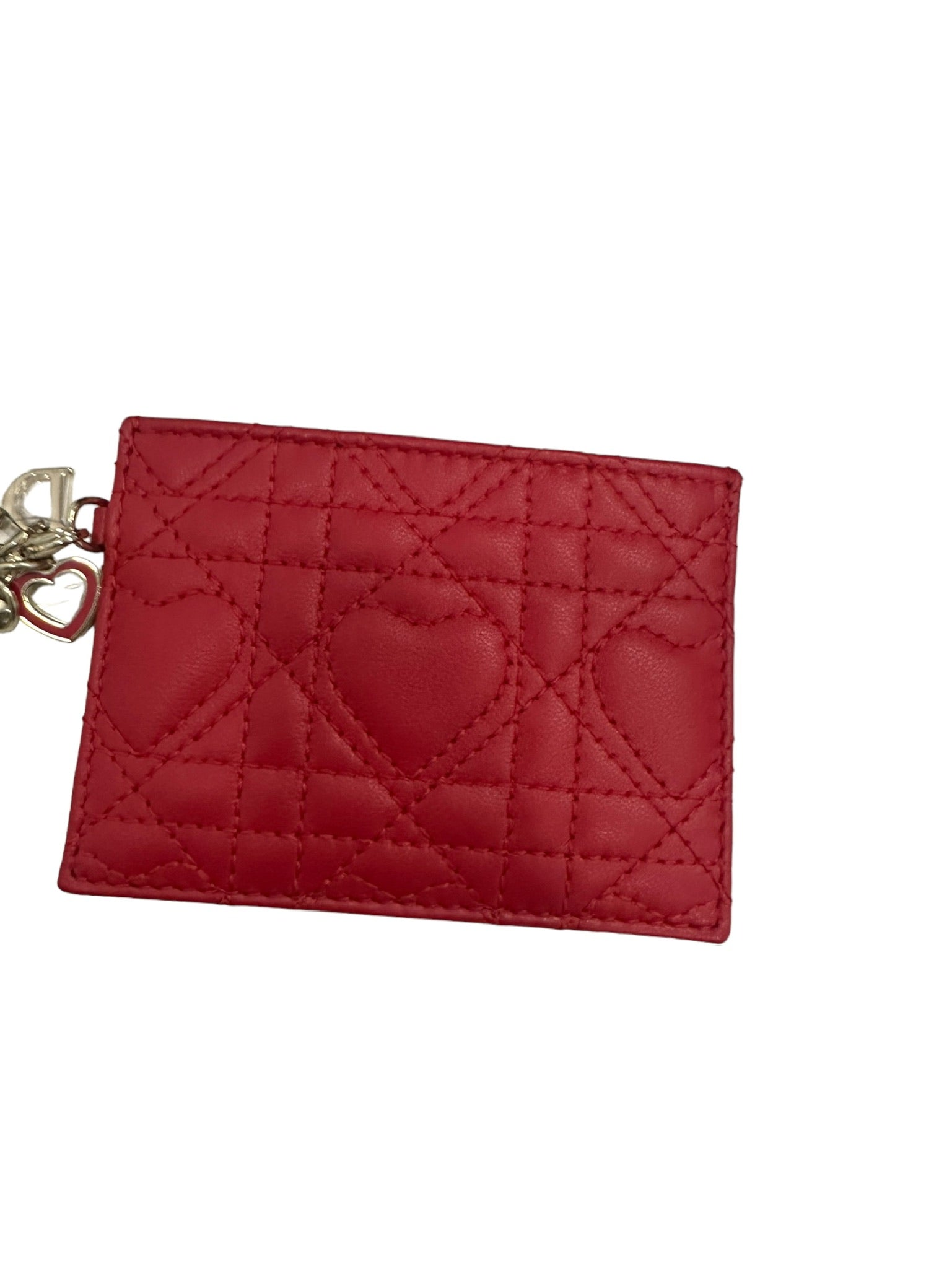 DIOR - Tarjetero Lady Dior de piel de cordero roja