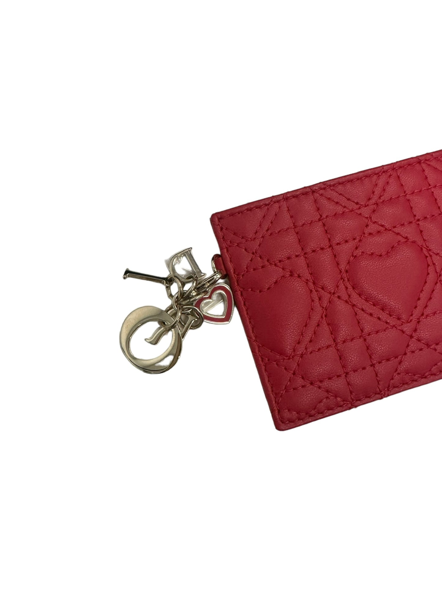 DIOR - Red Lambskin Lady Dior Card Holder