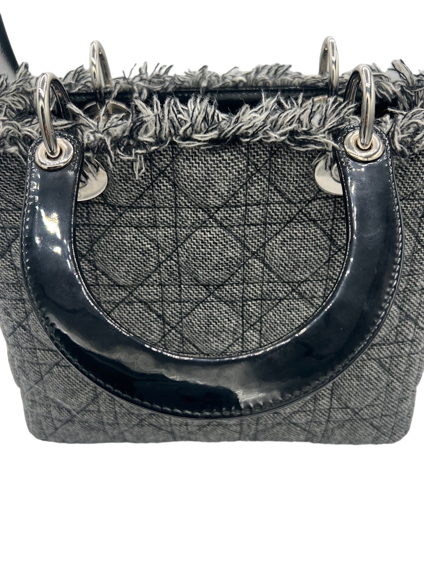 DIOR - Lady Dior Wool Patent Leather Medium Bag Handbag