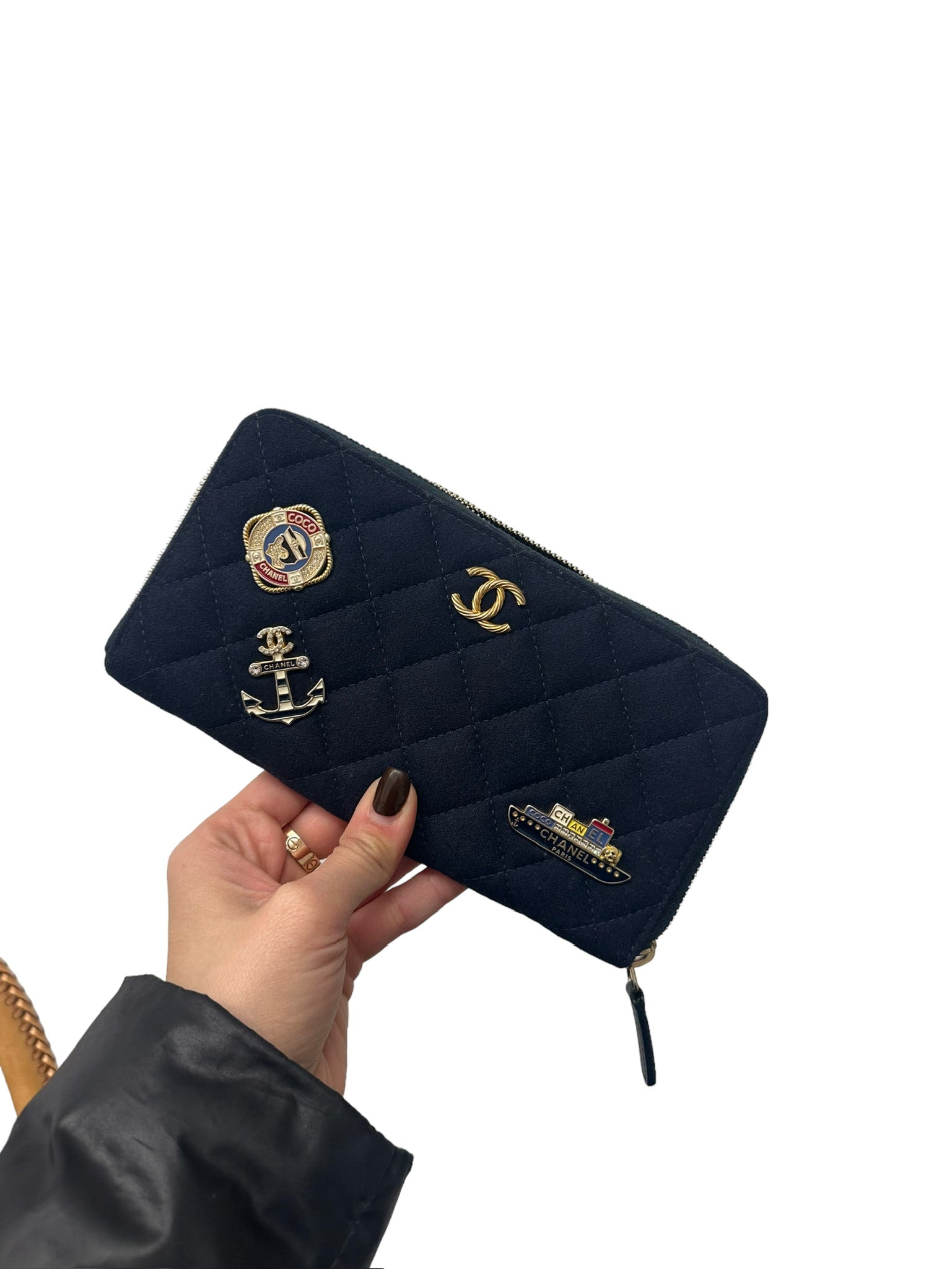 CHANEL - Cartera continental larga azul marino