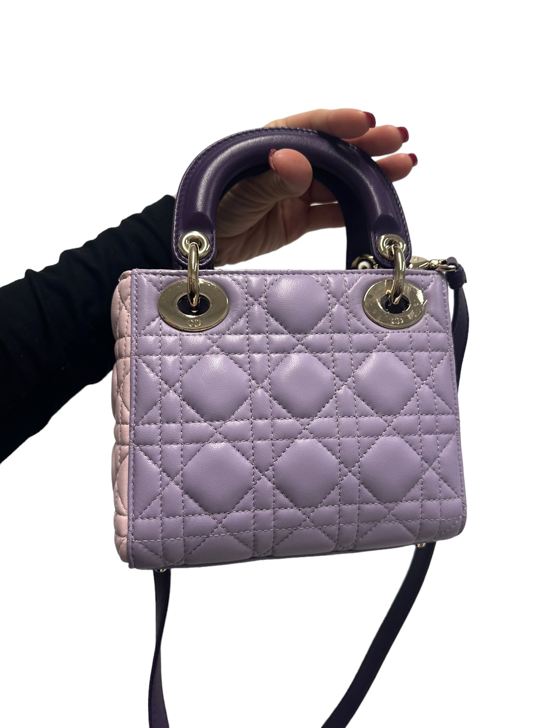 DIOR - Mini Lady Dior tricolor de piel de cordero color lila, rosa y violeta