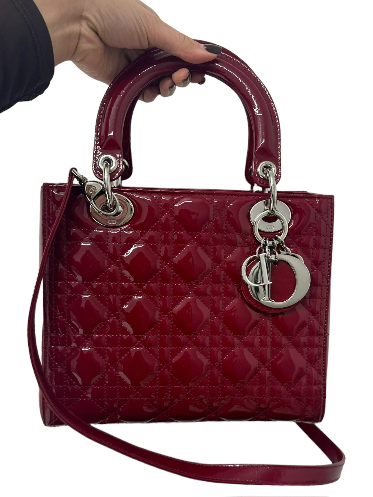 DIOR - Red Patent Lady Dior Medium