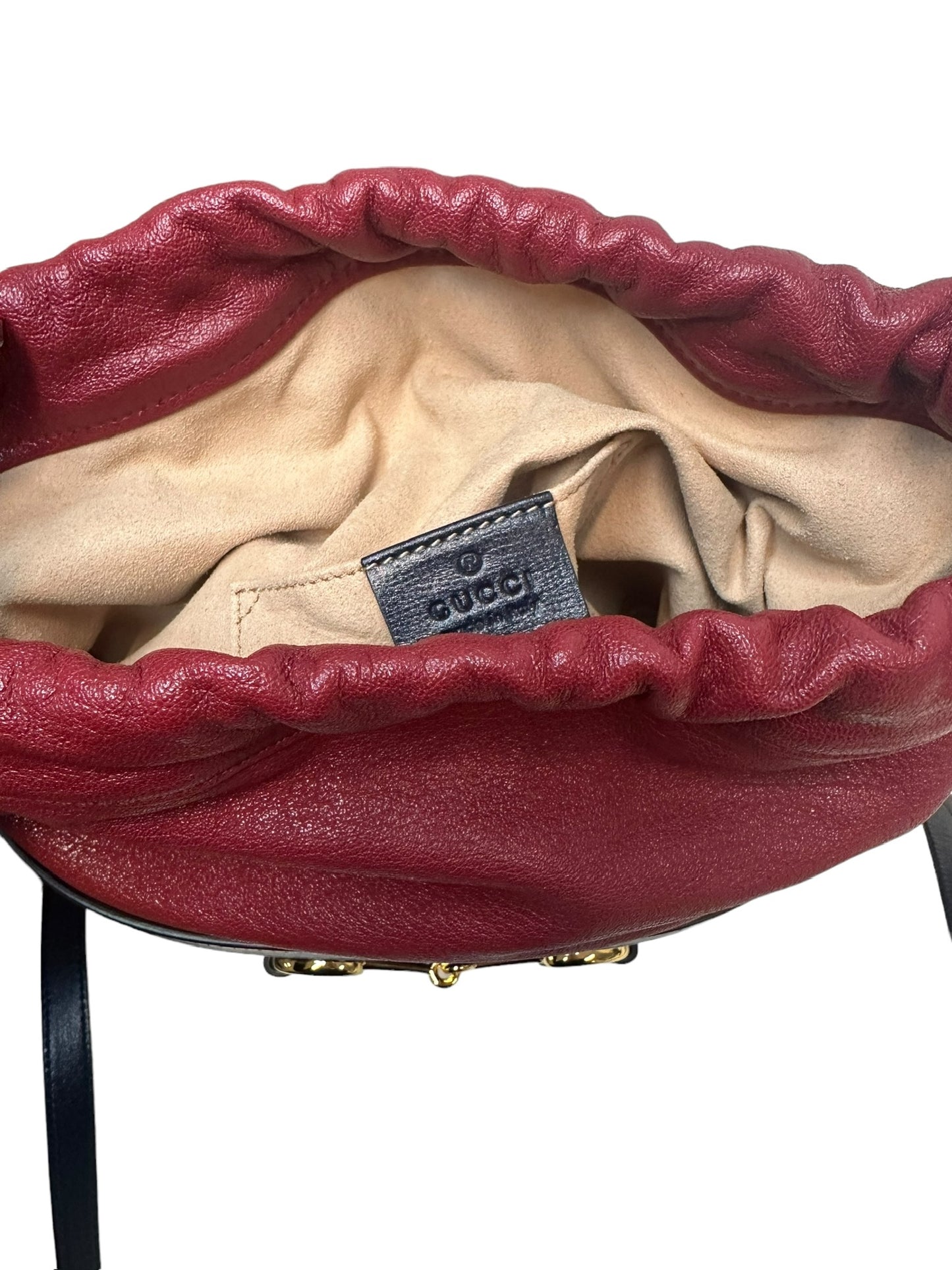 GUCCI - Navy Red Leather 1955 Horsebit Bucket Bag