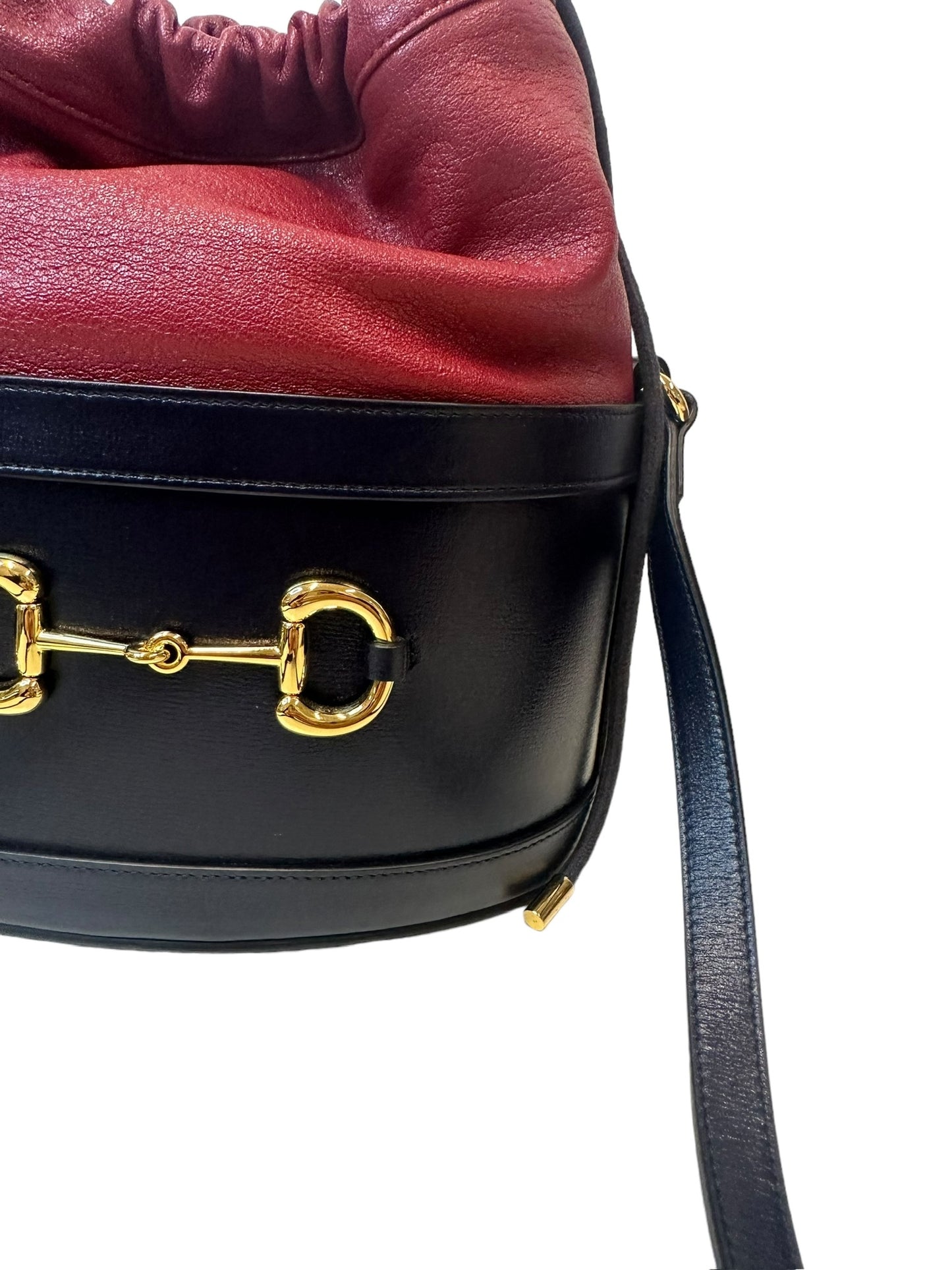 GUCCI - Navy Red Leather 1955 Horsebit Bucket Bag