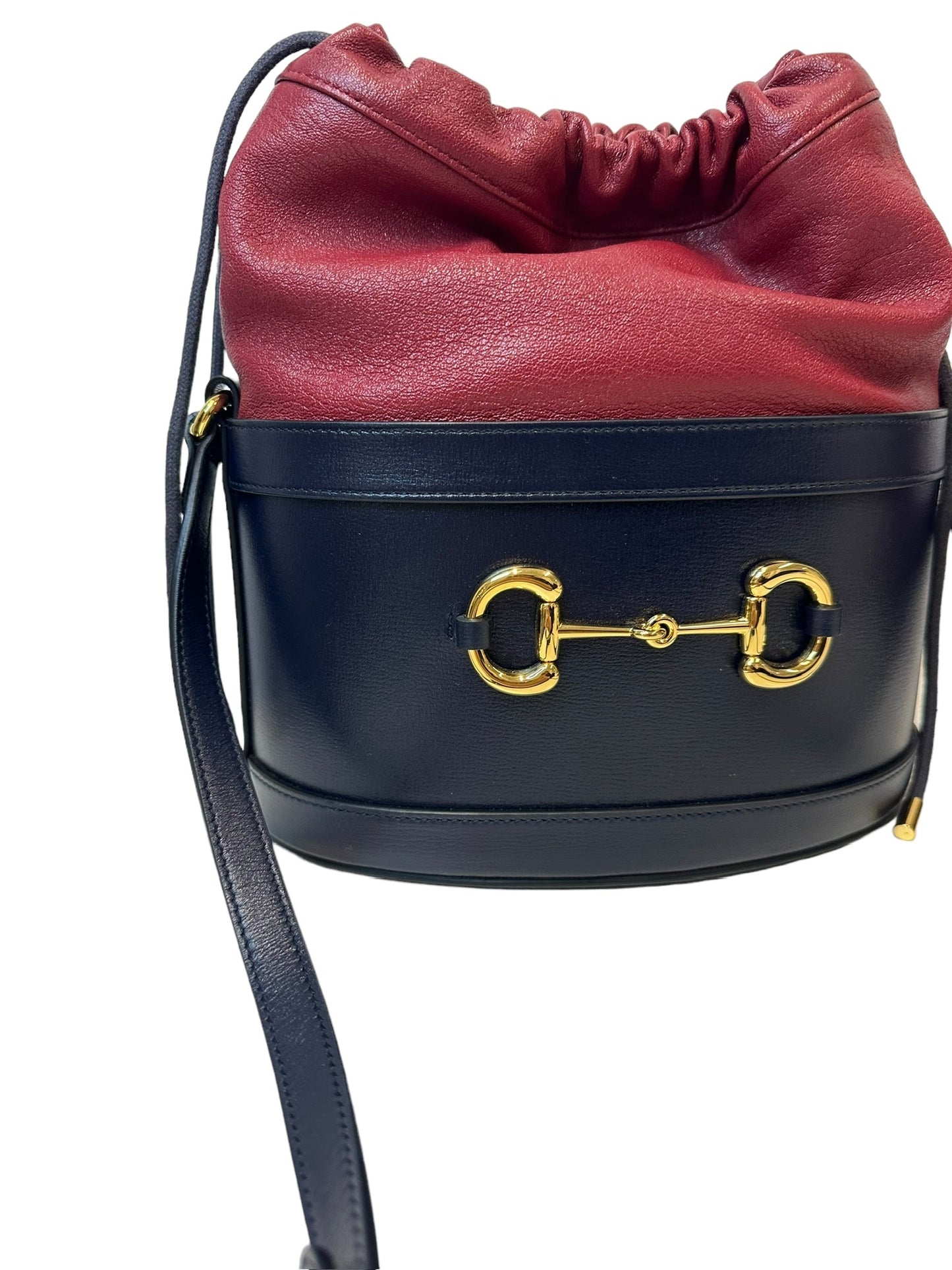 GUCCI - Navy Red Leather 1955 Horsebit Bucket Bag