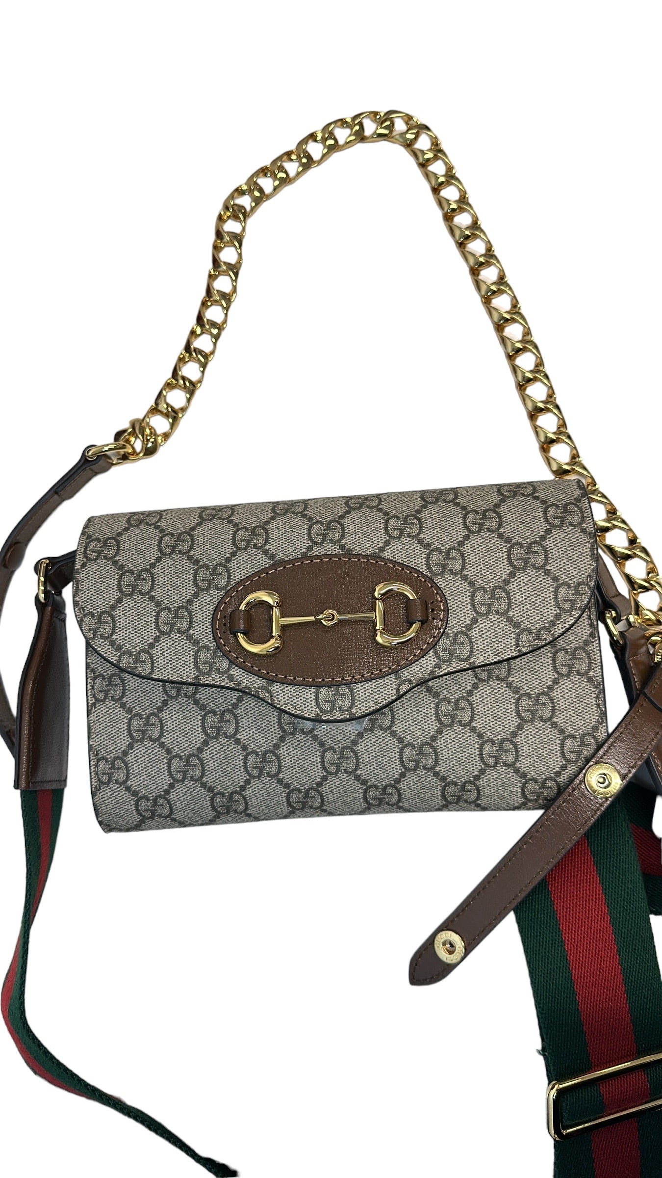 GUCCI - Bolso de mano con cadena mini GG Supreme Horsebit 1955 en color beige