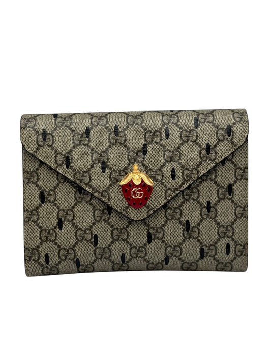 PRE-OWNED Strawberry Printed GG Coated Canvas Mini Wallet on Chain